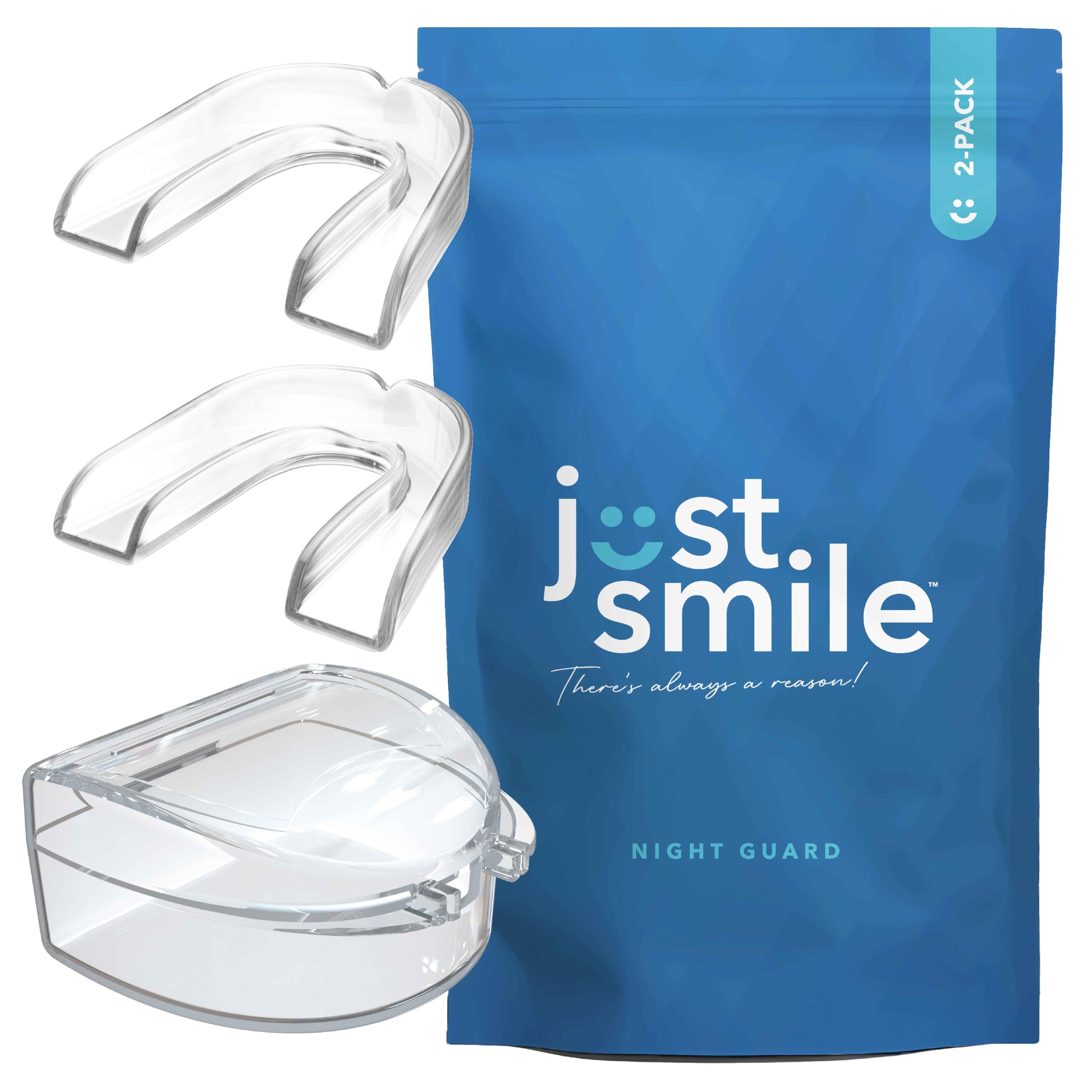 Just Smile Night Guard 2 Pack - Mouth Guard for Teeth Grinding & Clenching Teeth, Moldable & Custom Nightguard for Grinding (Clear)