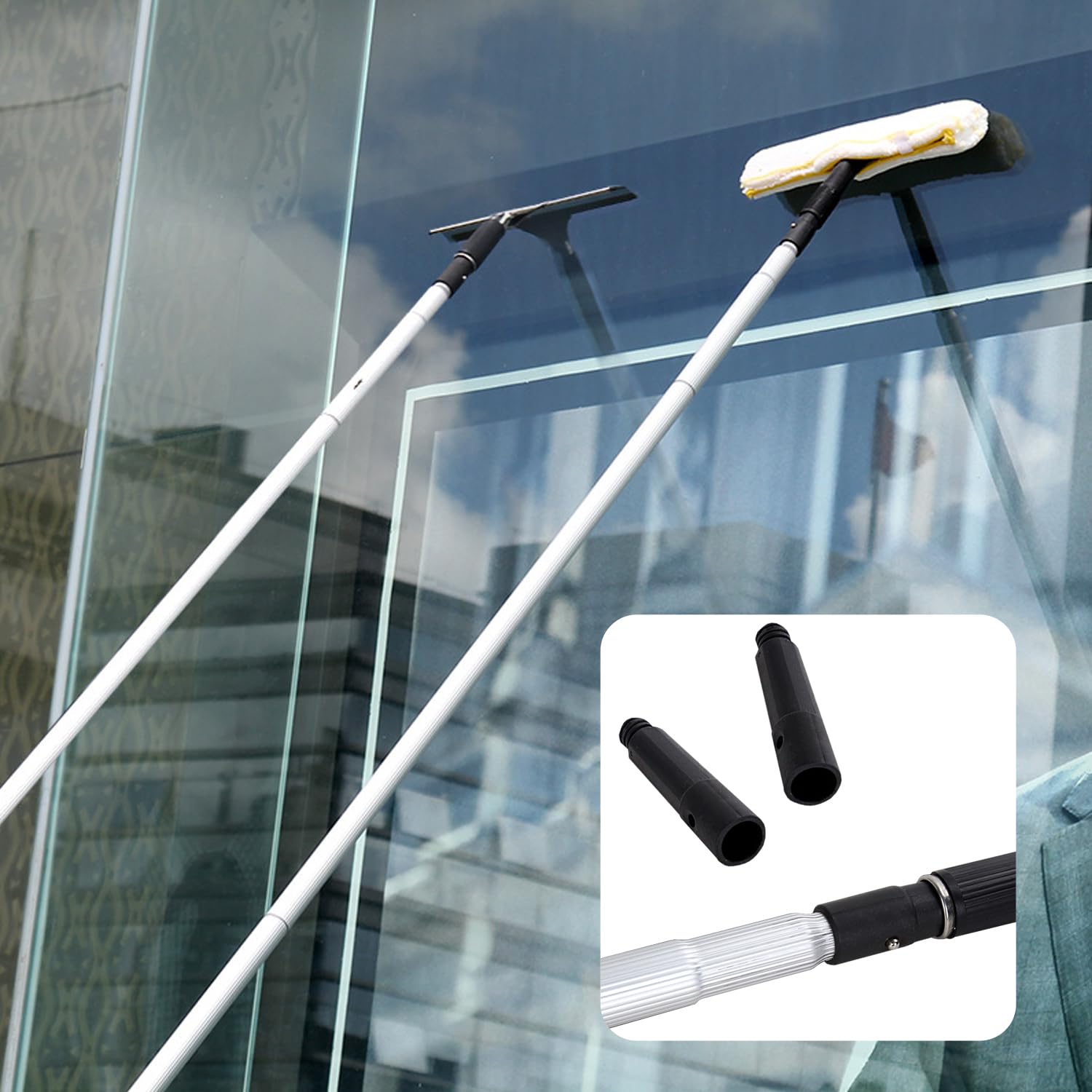 Limpiaparabrisas profesional empalmado y kit de limpieza para ventanas altas y puertas de cristal ajustables [8,5 m]