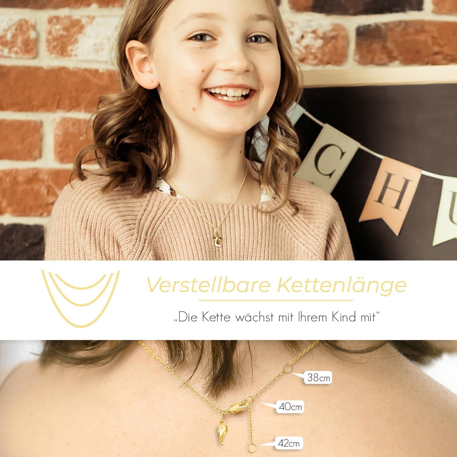 Geschenke zur Einschulung Mädchen, Schutzengel Kette Silber 925 Gold | Engel-Anhänger vergoldet Halskette, Geschenk zum Schulanfang Schultüte Inhalt Füllung Schulkind, Kinderschmuck