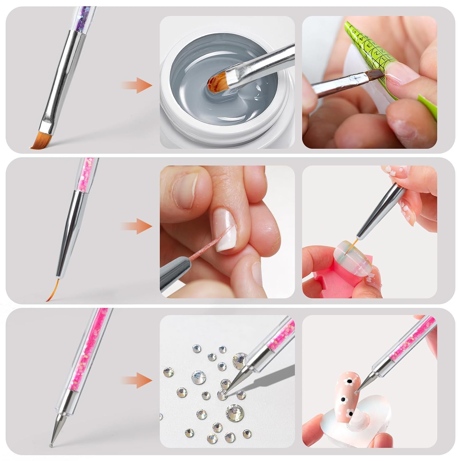 8 pz doppia estremità Nail Art Dotting Pen con 1 spazzola di spugna, professionale per nail art, manicure french e sgrassati, ideale per gel UV e disegni creativi