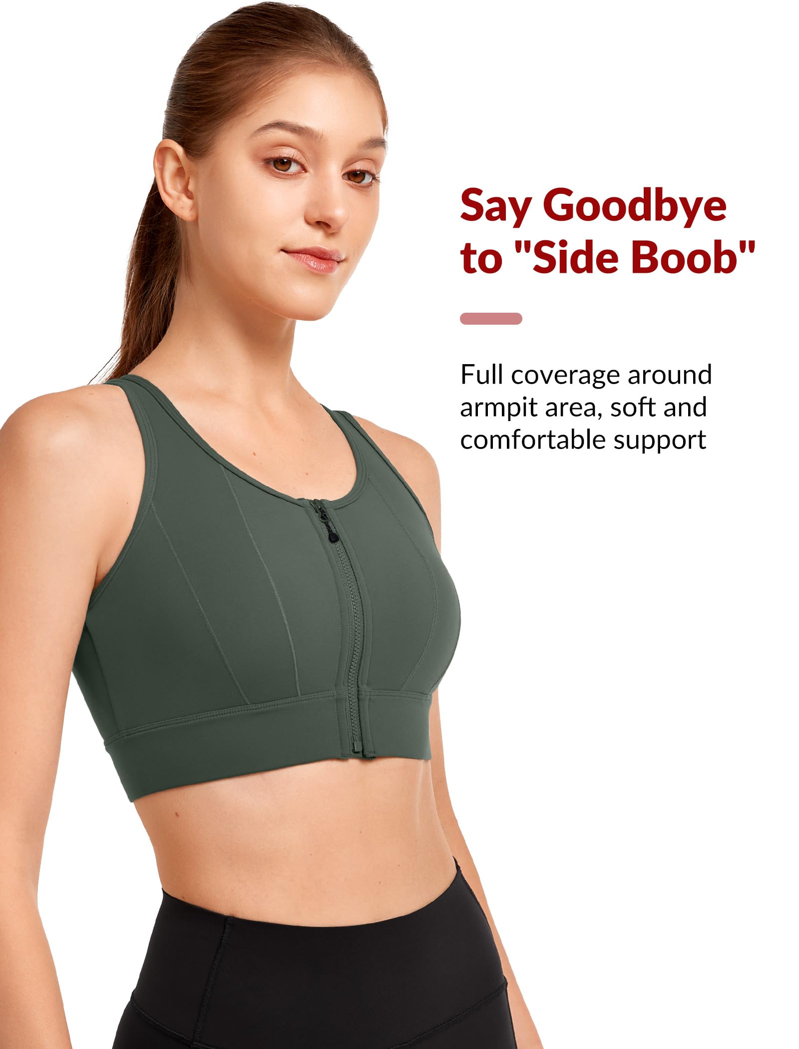 Yvette Reggiseno sportivo con chiusura frontale per le donne ad alto supporto grande busto di supporto reggiseno sportivo ad alto impatto per la corsa, verde scuro, S
