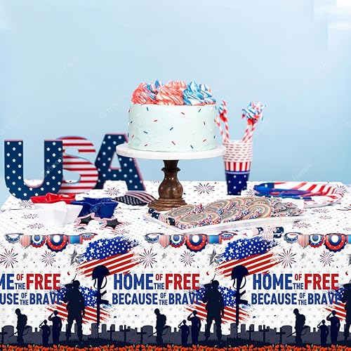 Miniatura 2 de GREHUMOR Mantel decorativo para el Día de los Caídos, 3 piezas, mantel desechable de plástico para el Día de los Veteranos, Día de los Veteranos y