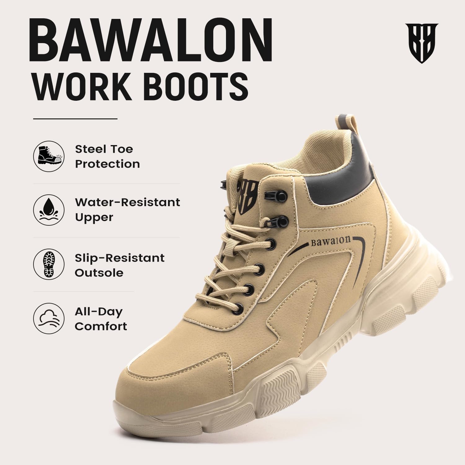 Steel Toe Boots, Water-Resistant Safety Boots for Men and Women | Water-resistant microfiber leather upper, puncture-resistant midsole and cushioned high-top comfort for long workdays