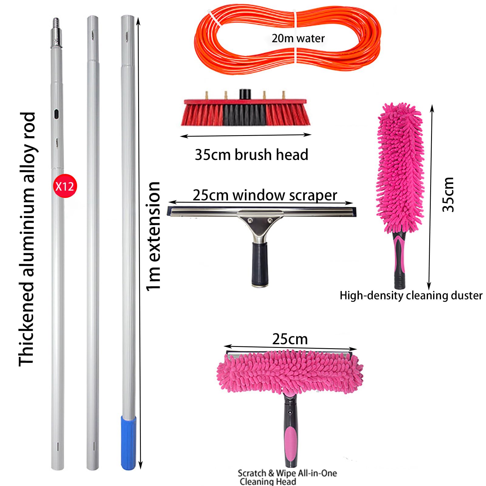 Escoba Limpiador Extensible,Telescopic Limpia Placas Solares,Limpia Cristales Profesional,Limpiacristales TelescóPico Con Rasqueta De Caucho Y Recambios De,Vidrios, Lavado Camiones,Cartelería