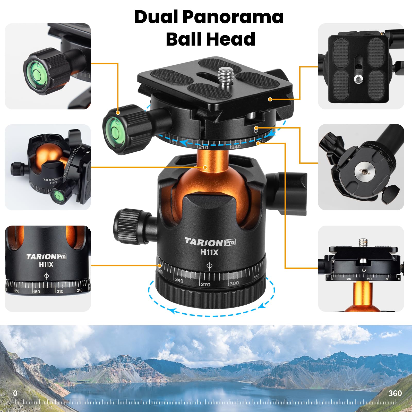 TARION Treppiede per Fotocamera in Fibra di Carbonio - 67" Treppiede DSLR Professionale con Doppia Testa a Sfera Panoramica Cold Shoe Supporto di Estensione Treppiede da Viaggio