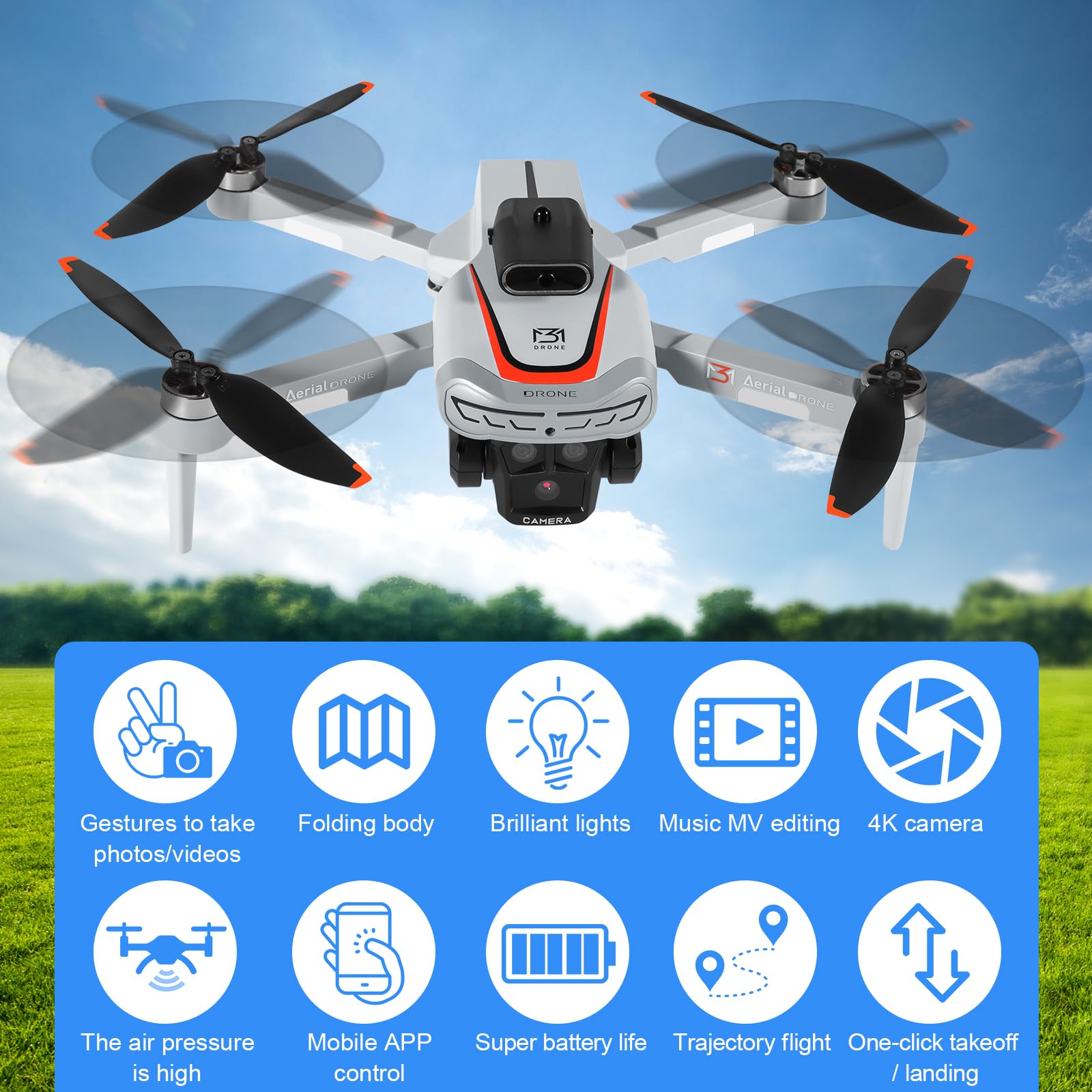 Drone con Telecamera 1080P HD-Droni Professionale per Bambini e Principianti, Droni con 4,3 Pollici Schermo LCD Professionisti, Con Video WiFi Live Quadcopter RC con 2 Batterie
