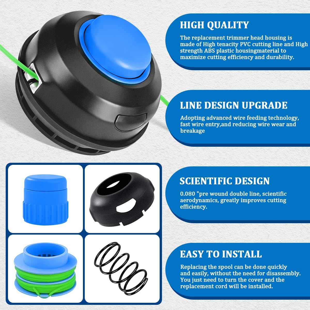 KLS124-03 Replacement Trimmer Head Compatible with Kobalt,Replaces Models:24V KST 1124B-03 KST 2024A-03 KST 4024A-03 KST 4024AB-03 with 0.080" 16ft Pre-Wound Line