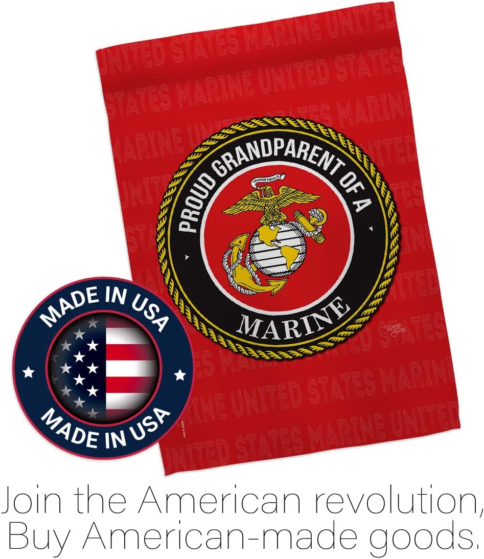 Breeze Decor Proud Grandparent Garden Flag Set Wood Dowel Armed Forces Marine Corps USMC Semper Fi United State American Military Veteran Retire Official House Yard Gift Double-Sided, Made in USA