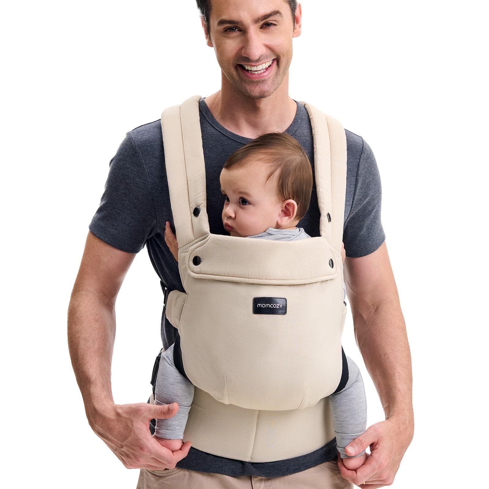 Momcozy Baby Carrier Newborn to Toddler - Ergonomic  Cozy and Lightweight Infant Carrier for 7-44lbs  Effortless to Put On  Ideal for Hands-Free Parenting  Enhanced Lumbar Support  Khaki