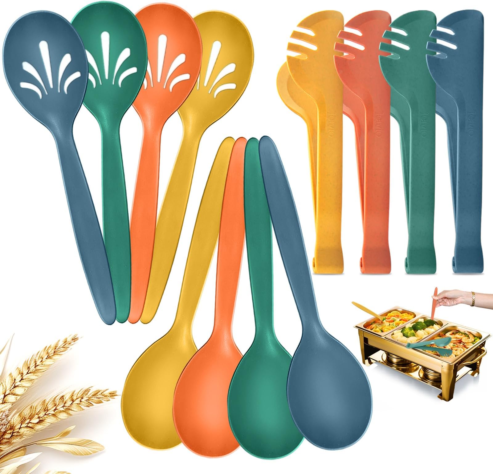 RayPard Reusable Plastic Serving Utensils Set of 12, Wheat