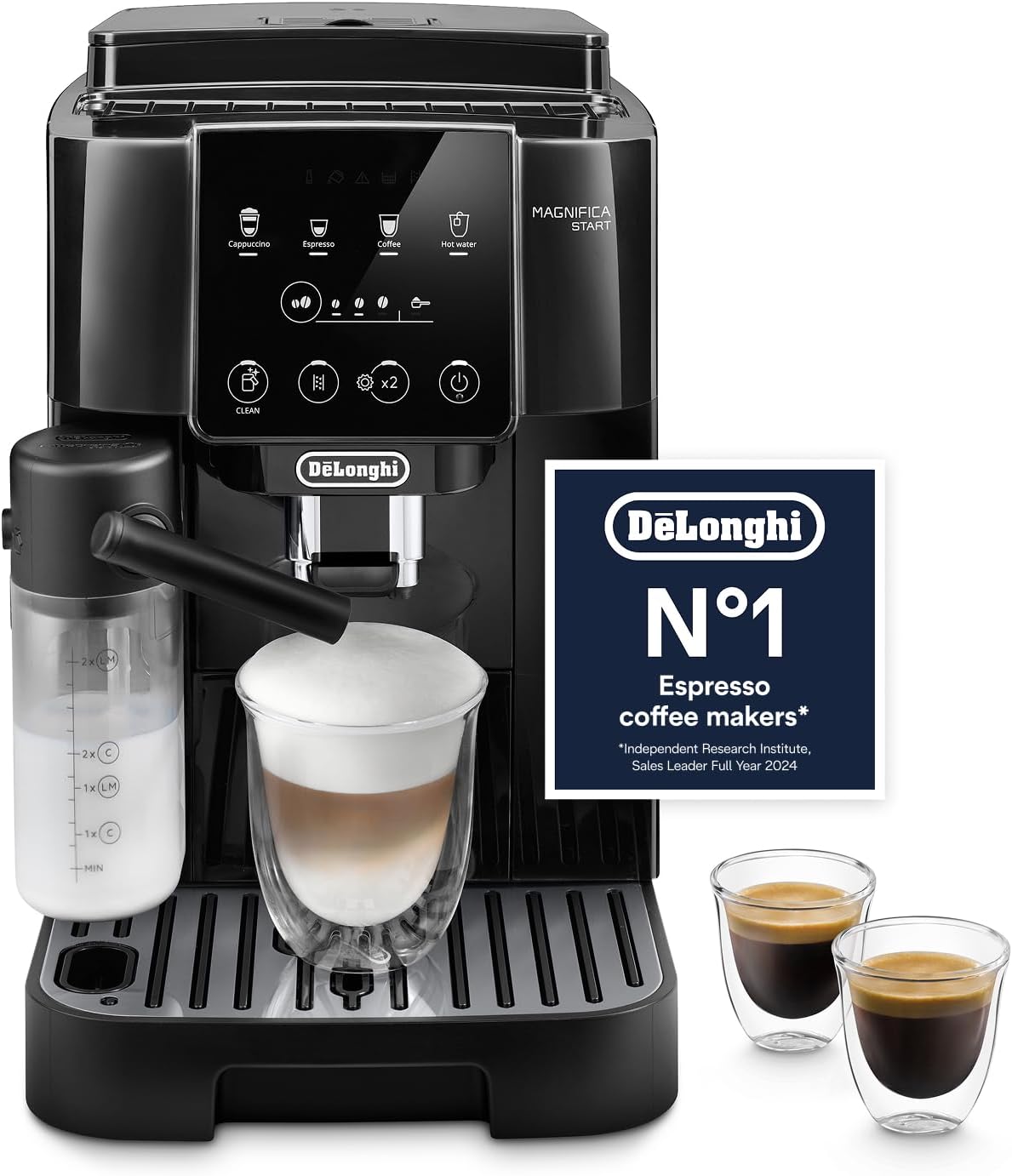 Magnifica Start ECAM220.60.B, Fully Automatic Bean to Cup Coffee Machine with 4 One-Touch Recipes, Soft-Touch Control Panel, Auto Milk, 1450W, Black