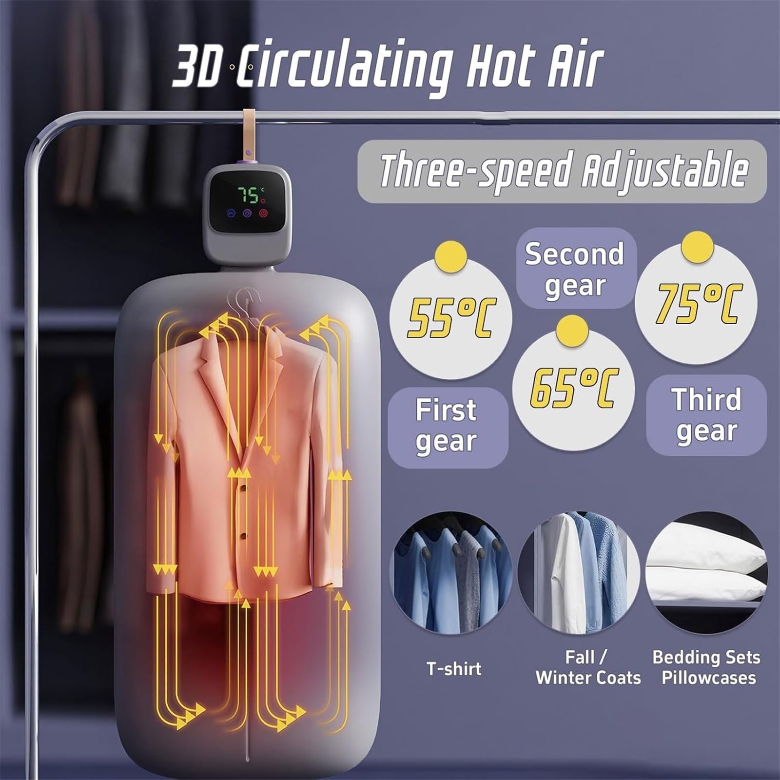 Kompakter, faltbarer tragbarer Wäschetrockner, elektrischer Mini-Wäschetrockner mit Trockenbeutel, ideal for Reisen, Wohnmobil, Haus und Wohnung, Blau(Gray)