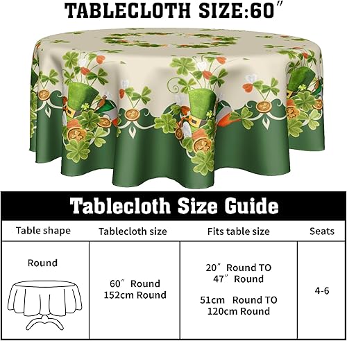 Miniatura 2 de Granbey Mantel redondo del día de San Patricio, mantel de trébol de primavera, mantel de granja de San Patricio, 60 pulgadas para cocina,