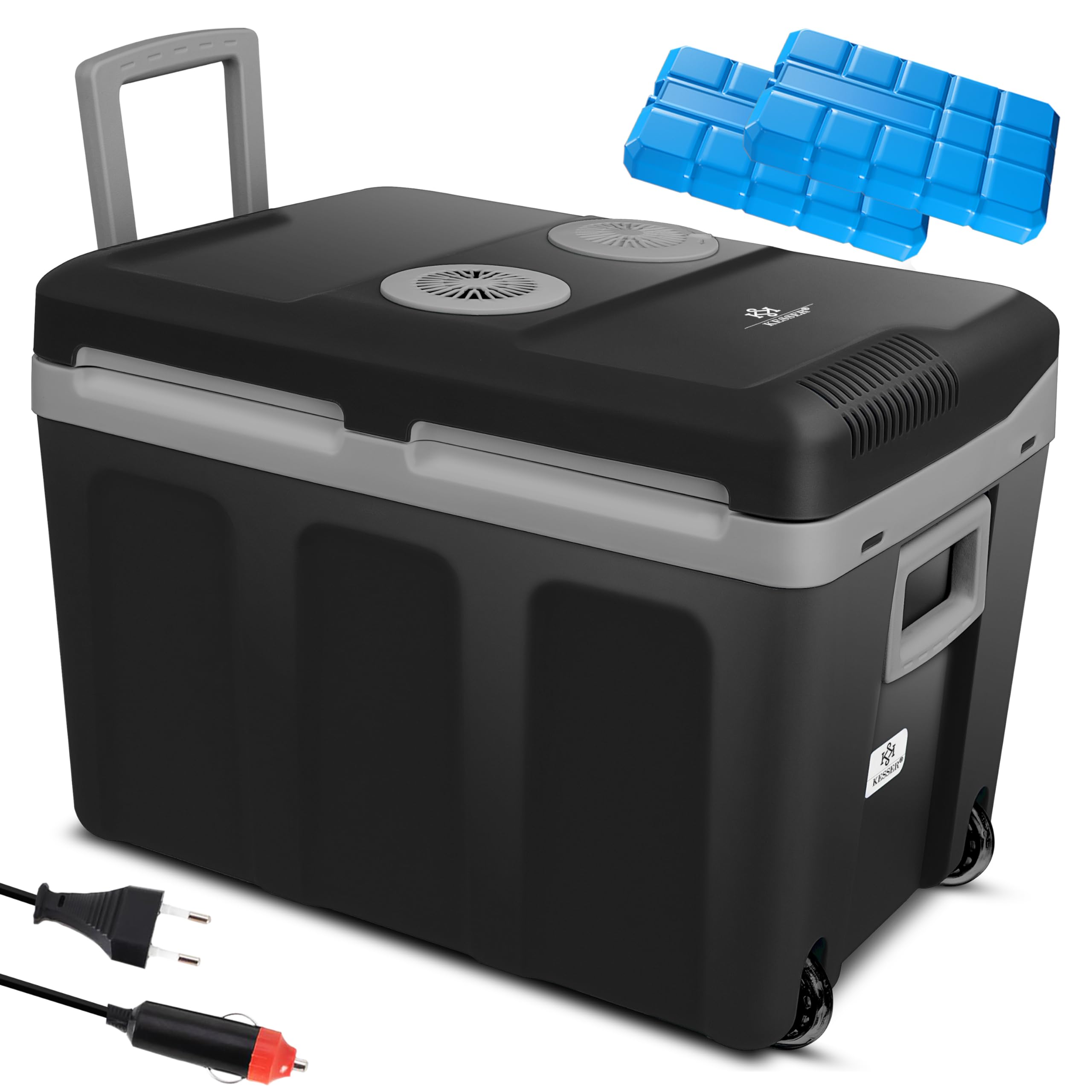 KESSER® Nevera eléctrica portátil 40L con ruedas | Calienta y enfría | Termoeléctrica | Mini nevera | 12V y 230V | Para coche, camping y enchufe | Modo ECO | Incluye acumuladores de frío