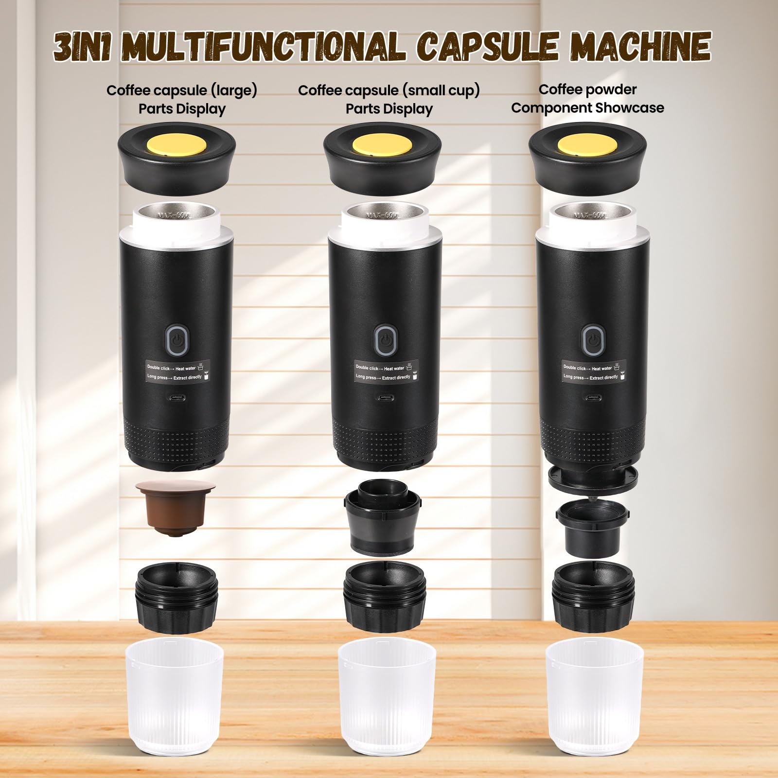 Machine à Café Portable Expresso - Pour 12V Voiture Et Camping - Compatible Capsules Et Café Moulu - Rechargeable USB