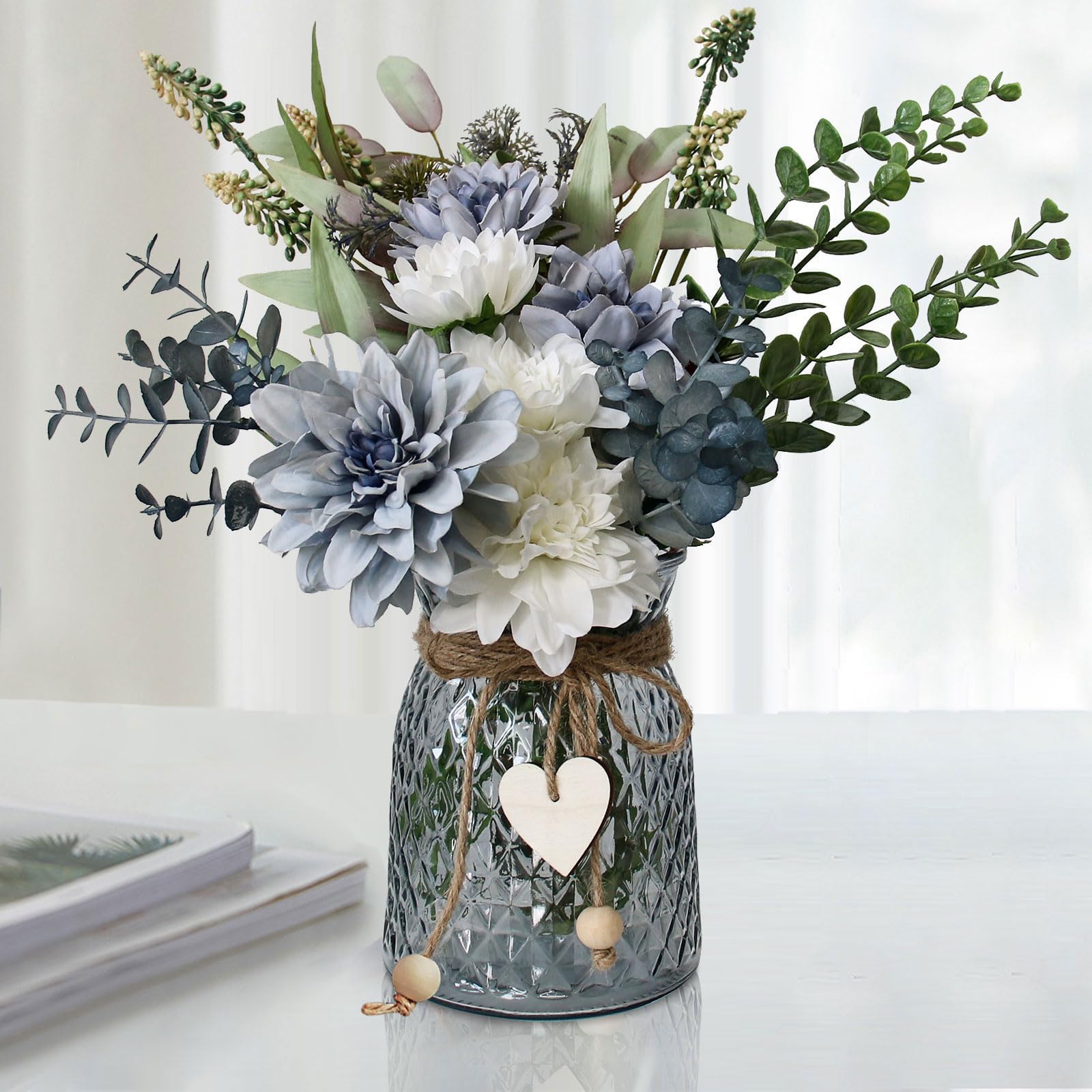 Leftover Fake Flowers in Vase,Faux Flowers in Vase,Table Centerpieces for Dining Room,Flower Centerpieces for Tables,Artificial Flowers,Kitchen Decor,Coffee Table Decor