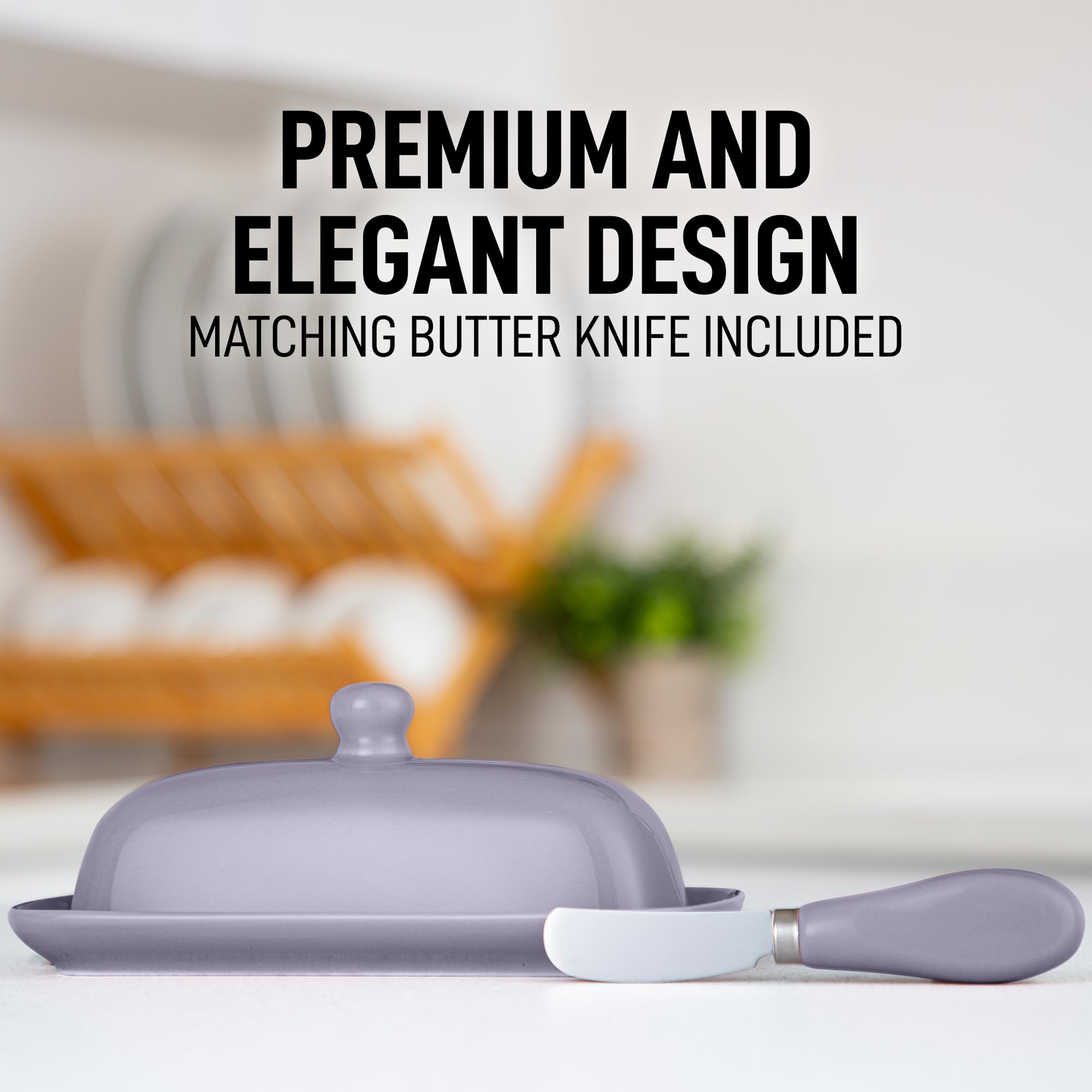 Zulay Beurrier avec couvercle pour comptoir – Beurrier en porcelaine blanche avec poignée à bouton – Idéal pour la cuisine – Porte-beurre au design élégant – Durable et robuste – Pervenche