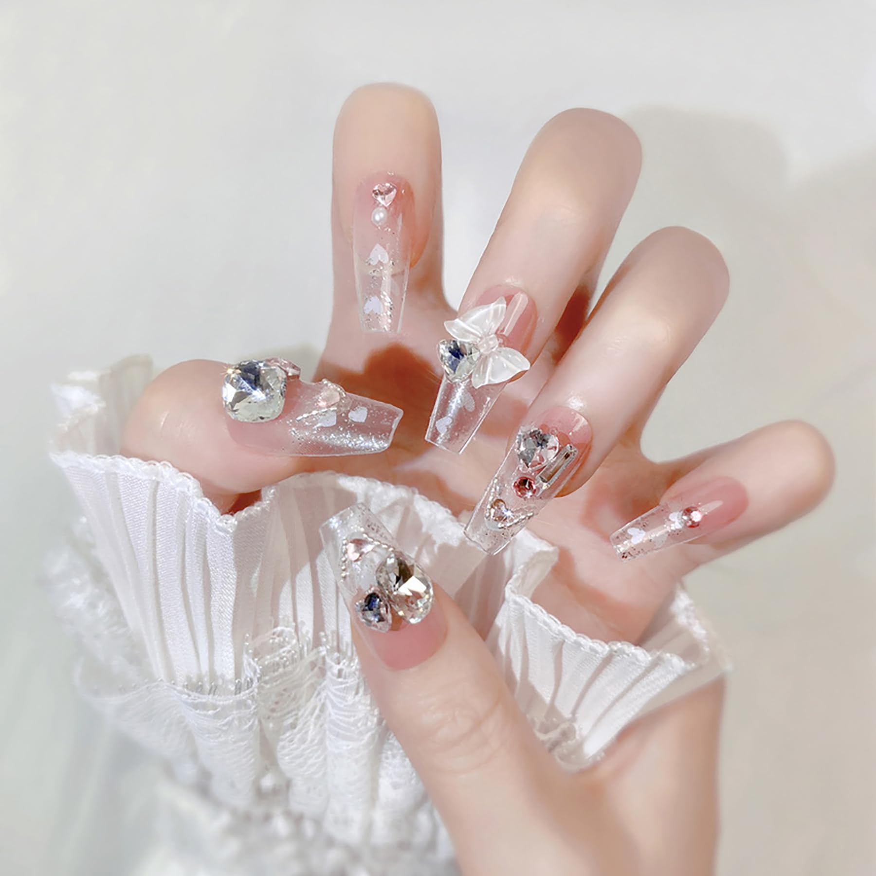 リボン ドット キラキラ ネイルチップ ハンドメイド リボン ドット