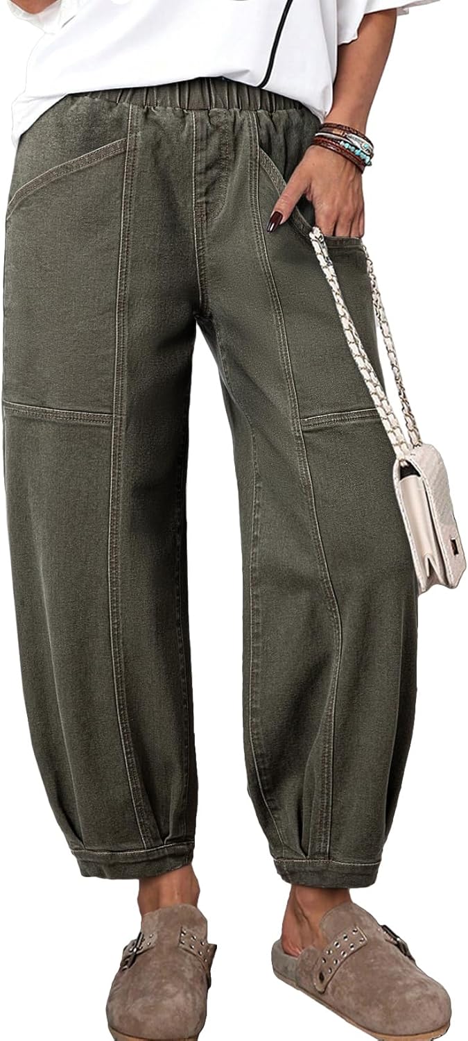 Sidefeel Barrel Jeans for Women Trendy Wide Leg High Waisted Cropped Baggy Relax Fit Stretch Pocketed Denim Ankle Pants