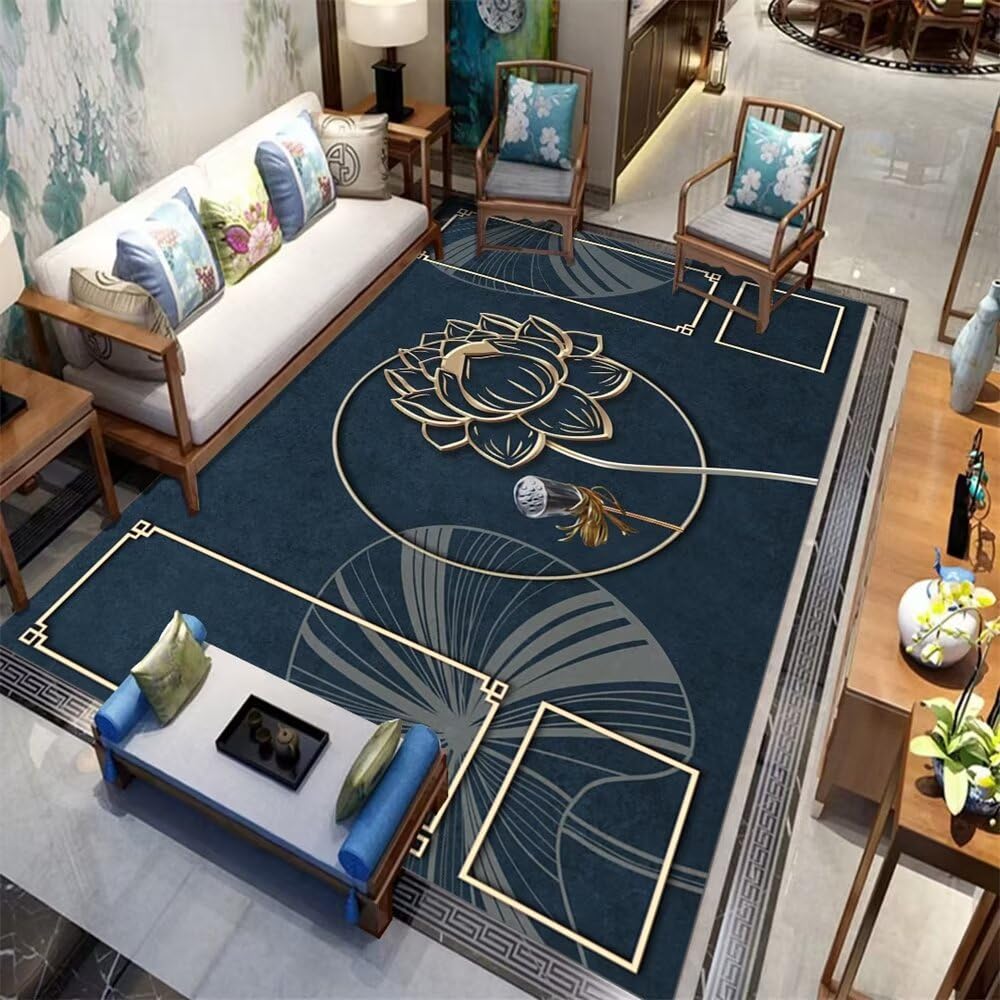 Tapis de couloir bleu foncé 140x200cm au design minimaliste