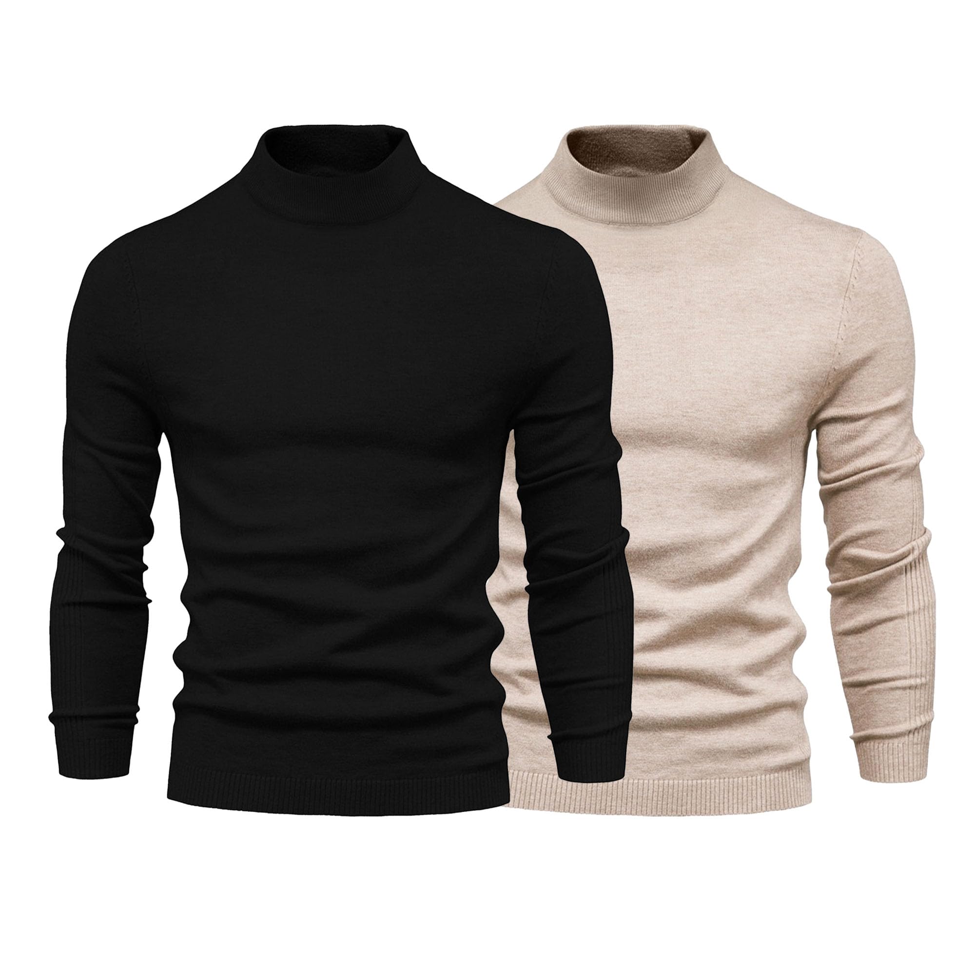 Suéter de punto de cuello redondo para hombre, cuello redondo, cuello alto, 2 piezas, suéter de cuello alto para hombre