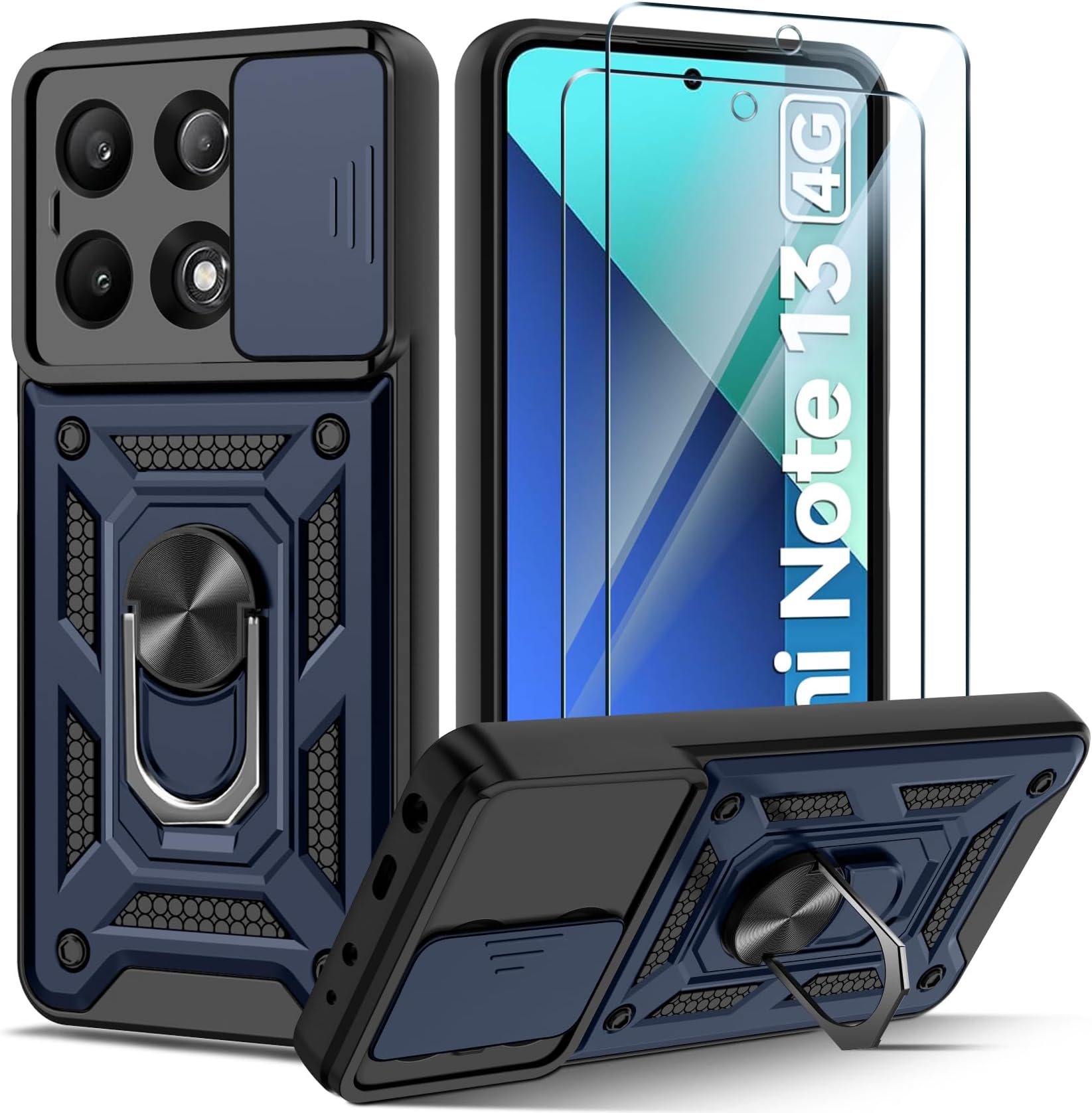 Yohii Handyhülle für Xiaomi Redmi Note 13 4G Hülle mit 2 Stück Schutzfolie, Kameraschutz Case