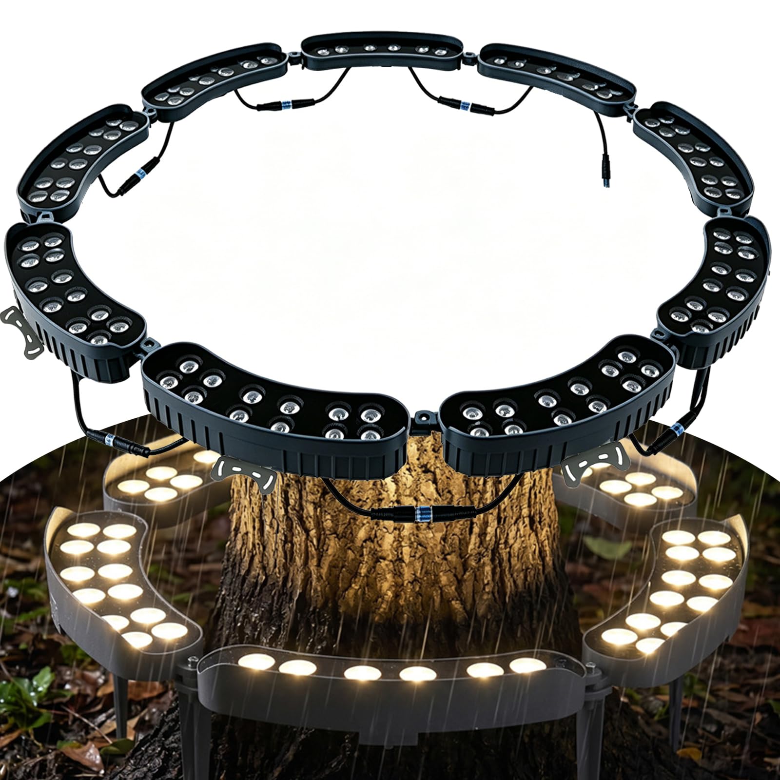 LLELEMAMO LED Ring Tree Light Outdoor Waterproof Landscape Spotlight, Die-Cast Aluminum Tree Hug Uplights with Ground Stake for Garden Pathway Accent, Circular Wrap Around Lamp (RGB,Base-9pcs)