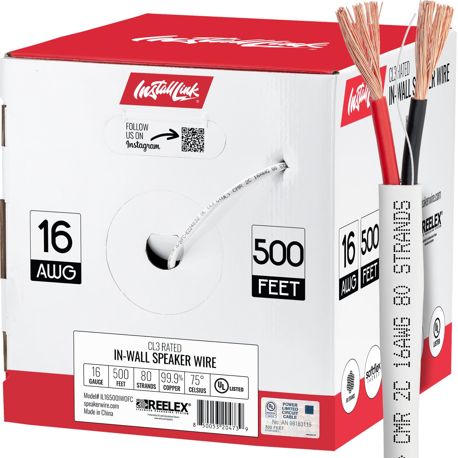 Install Link 16 AWG Gauge in-Wall Speaker Wire - UL CL3 Rated (500 FT) Oxygen Free Copper (OFC)