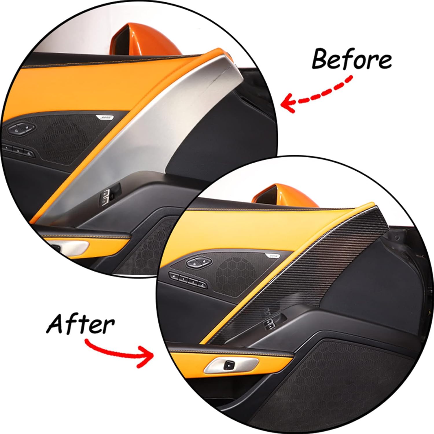 Real Carbon Fiber Car Interior Door Panel Cover Trim for Corvette C7 2014-2019,Driver Side Door Anti Kick Panel,Inner Door Anti Kick Decorative Bezel Panel (Black) image 5