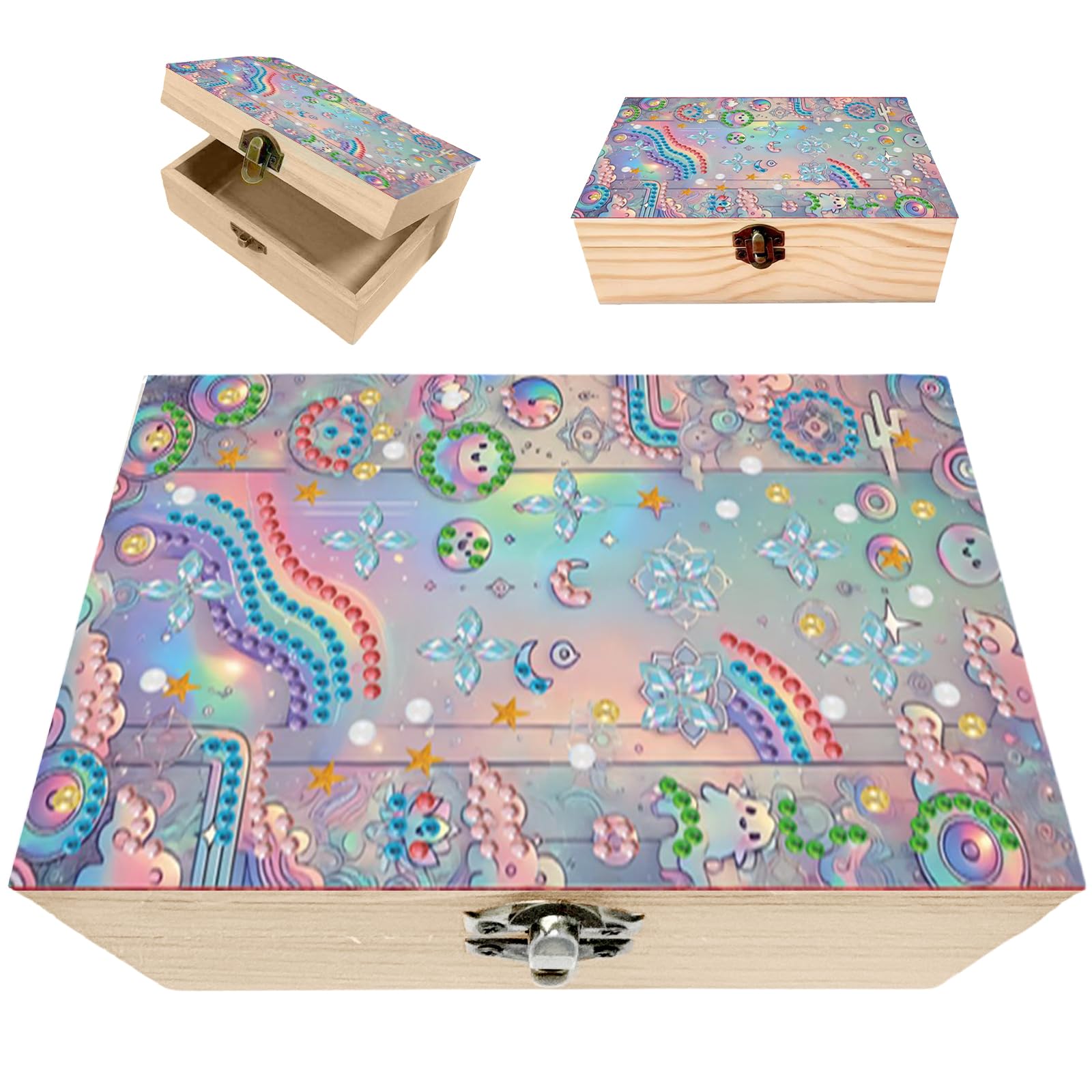 DIY Diamond Art Jewelry Box,Wooden Storage Box Diamond Dots Decorative Diamonds Art Flip Cover Jewelry Case Crystal Mosaic Arts Crafts for Kids, Girls Birthday Presents Age 6-12