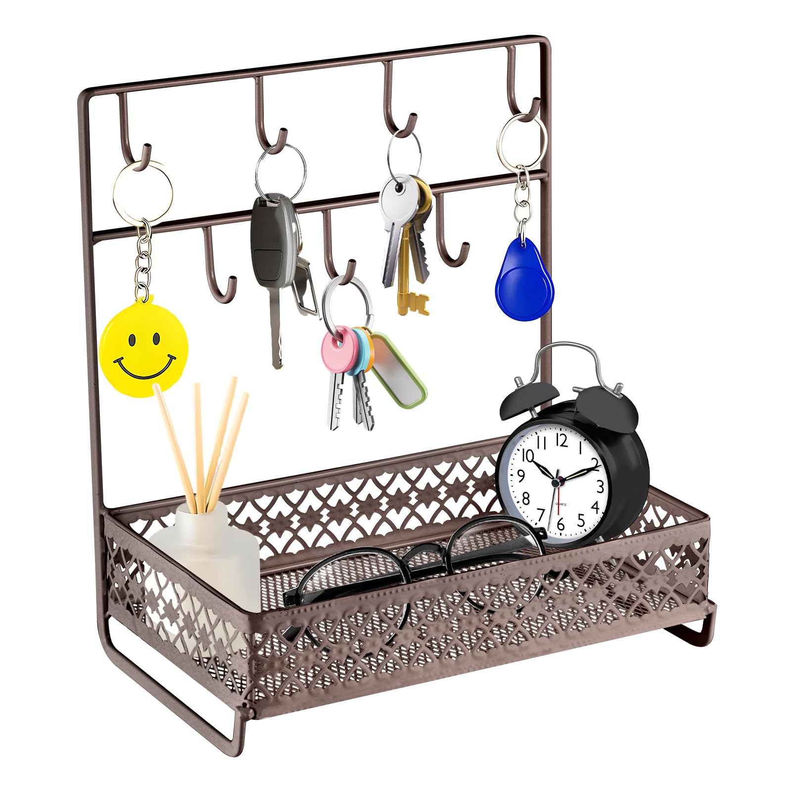 BLUE BAZAAR Multi-functional Key Rack Jewelry Storage Rack for Entryway and Office for Keys Necklaces Earrings Home Storage Organiser Stylish Holder (Coffee)
