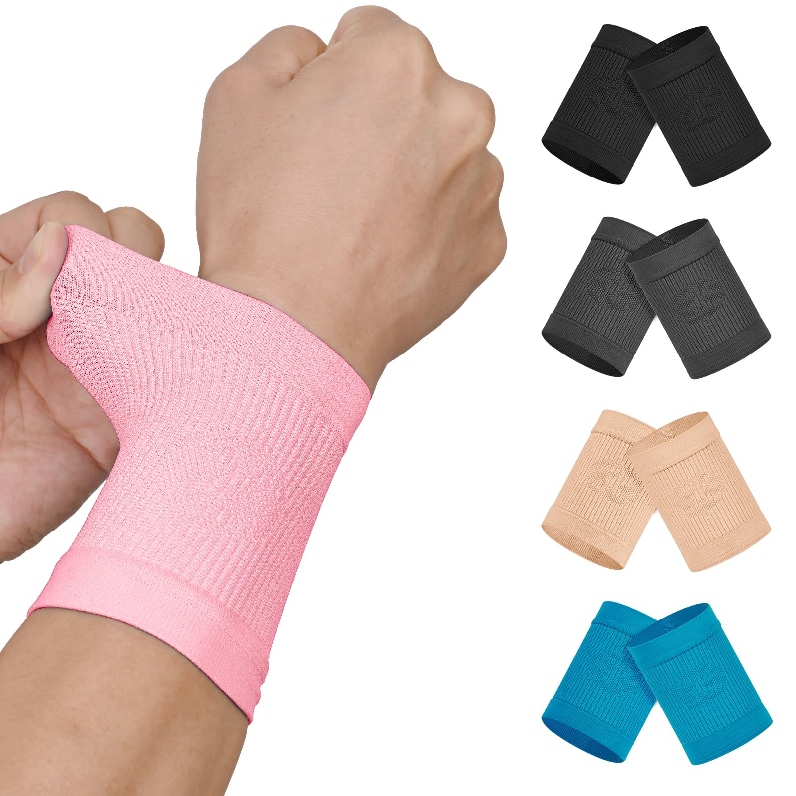 KEKING® Compression Wrist Sleeves for Women Men, 1 Pair, Premium Wrist Support Bands for Carpal Tunnel, Improve Circulation & Recovery, Tendonitis, Tennis, Sports - Wrist Brace Wrist Wraps, Pink M