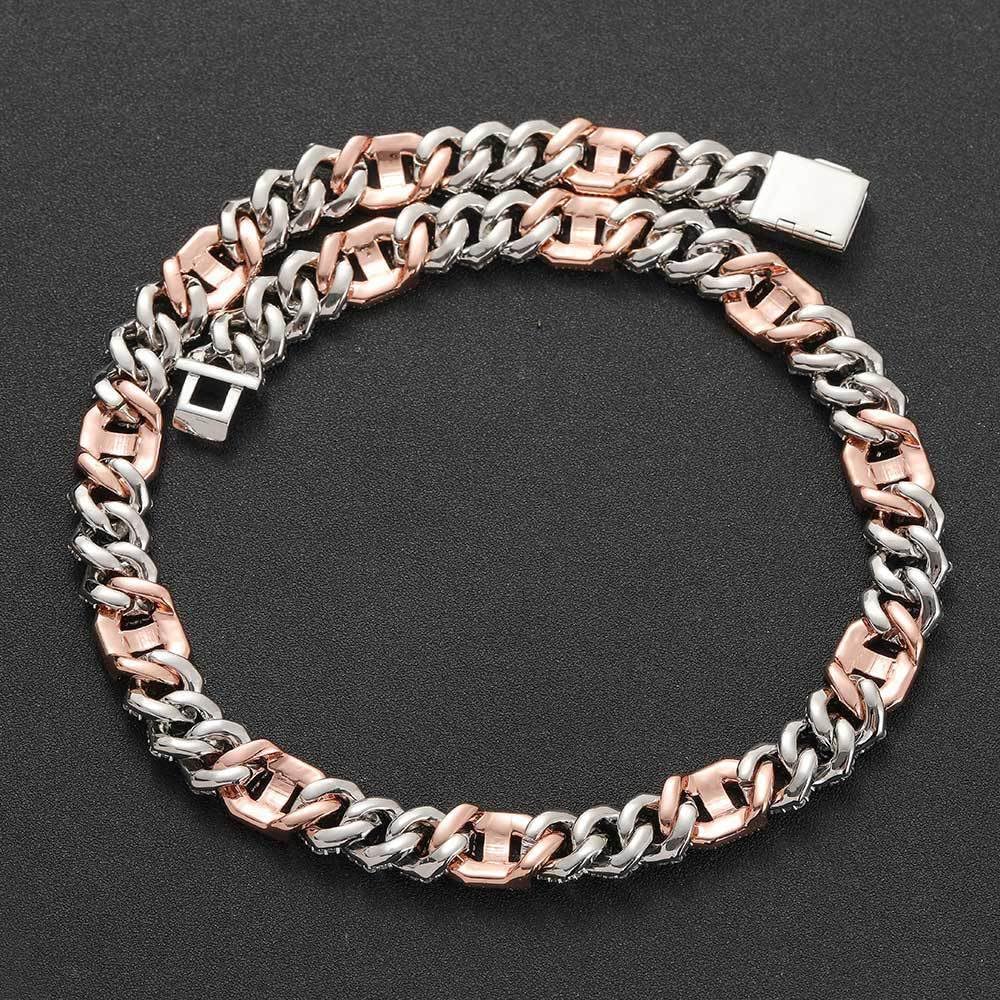 Solid Gold over S925 Sterling Silver Men's Cuban Link Necklace, 15mm Double-Layer Moissanite Pave Chain, Bold Hip-Hop Statement Jewelry for Him - Image 3