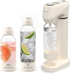 LAZMOQUSA Sparkling Water & Soda Maker with 2 BPA-Free Bottles (1L & 0.5L)