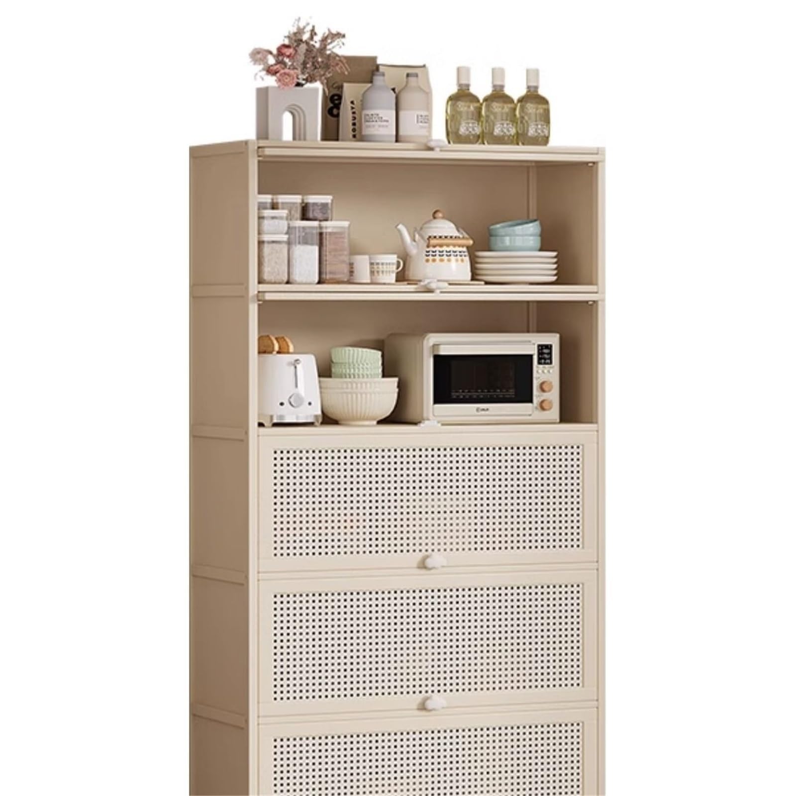 Le Buffet - Credenza da cucina alta a 5 ripiani, con cartoncini Sto per caffè e tè, altezza 172 cm