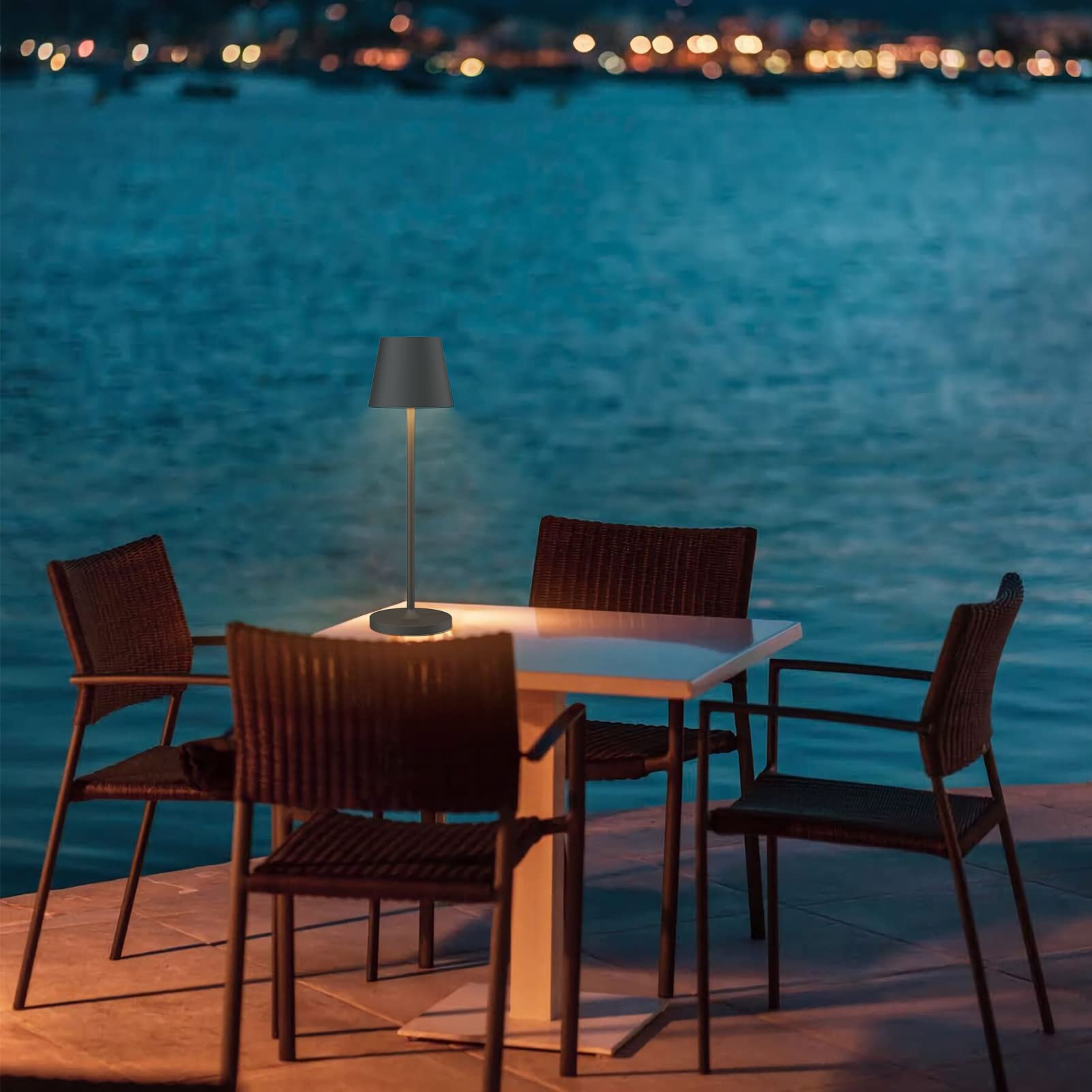Klighten 2 Stück Dimmbare LED Akku Tischlampe, Warme Lichtfarbe 3000K, Aufladbar Designer Tischleuchte mit USB Ladestation, Anthrazit, Aluminium, Für Innen und Aussen