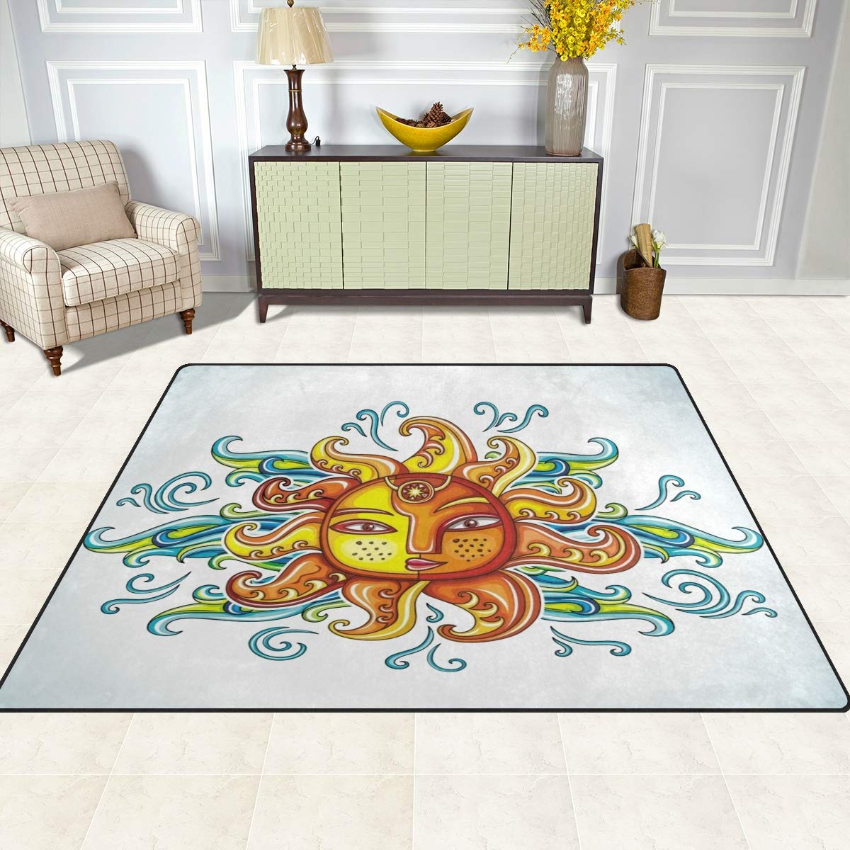 Mnsruu Tapis Ethnique Tribal coloré pour Salon Chambre à Coucher, Tissu, Multicolore, 160cm x 122cm(5.3 x 4 Feet)