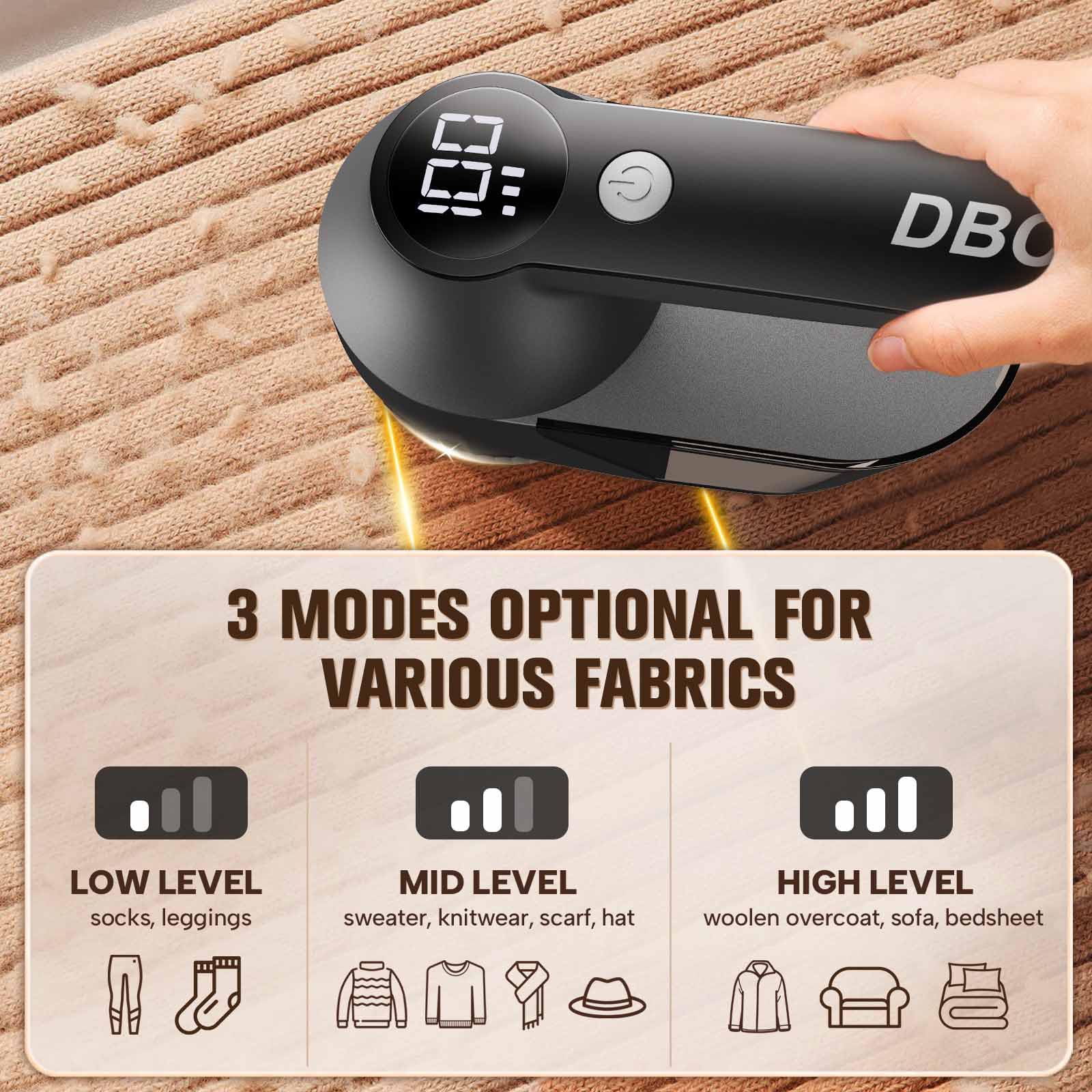 DBC Afeitadora de Tela con Motor Potente de 15000r/min, Pantalla LED, 3 velocidades, Cuchillas de 6 Hojas, removedor de Pelusa Grande para Ropa, Bola de Pelusa, Muebles, Pelusas - Negro y Plateado