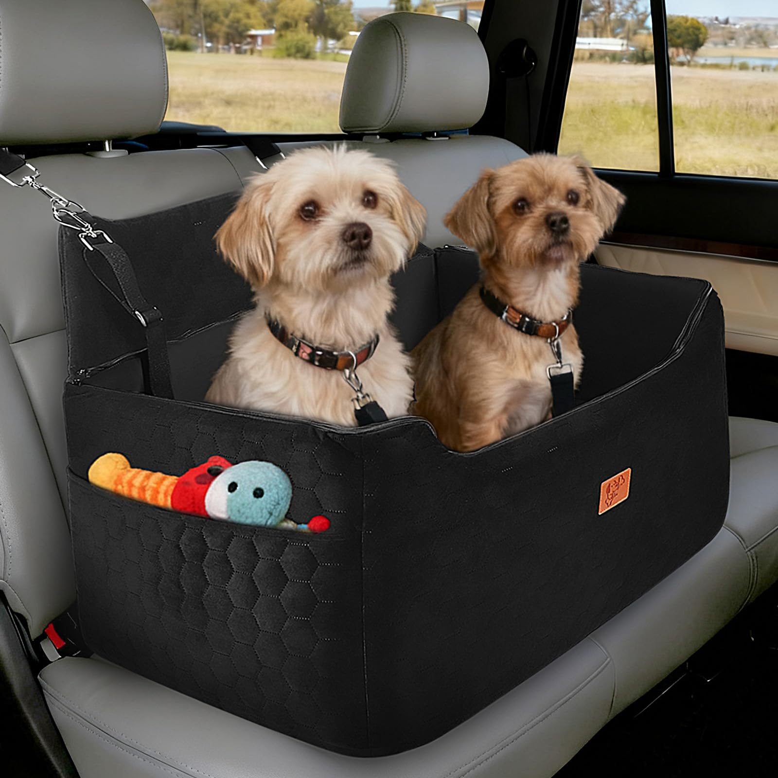 Dog Car Seat, Removable and Washable for Medium and Large Dogs with Waterproof Leather Cover, Includes Leash for Large and Heavy Dogs (Black 78x55x53CM)