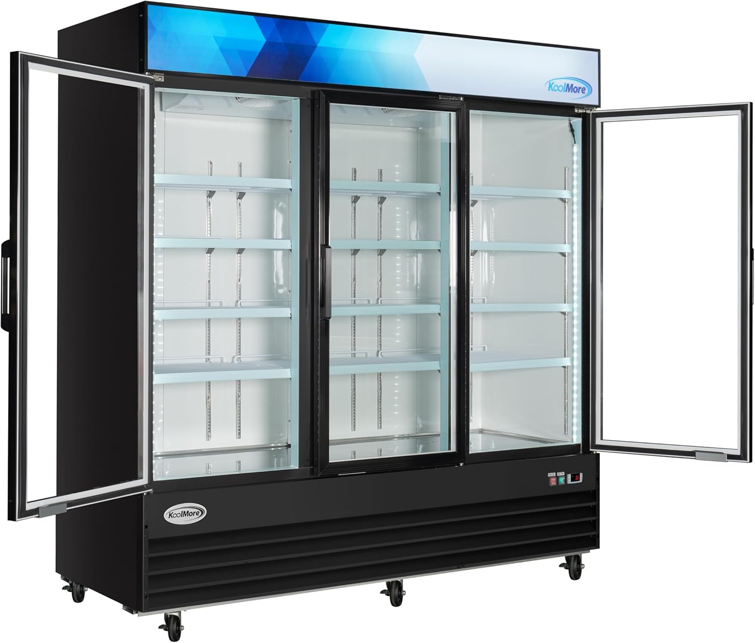 KoolMore - MDR-3GD Koolmore 78 1/4" Commercial Glass 3 Door Display Refrigerator Merchandiser - Upright Beverage Cooler with LED Lighting - 53 Cu. Ft. Black