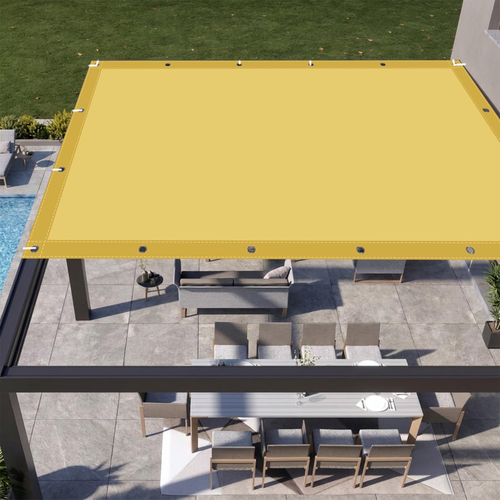 Voile d'ombrage anti-UV et imperméable jaune sable pour un extérieur frais