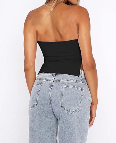 Miniatura 3 de Y2K - Blusa corta plisada sin tirantes para mujer, sin tirantes, sin mangas, con abertura para salir