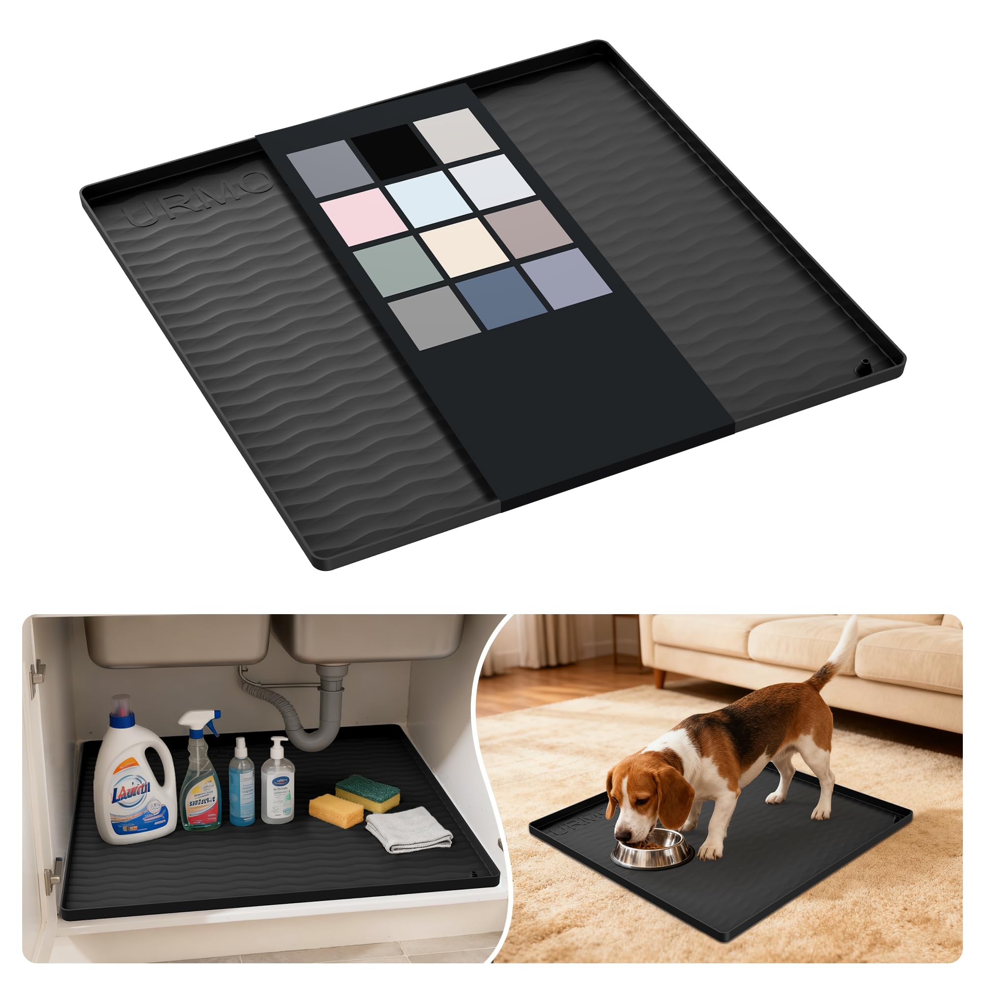 URMONA Silicone Under Sink Mat 48 x 48 cm, Waterproof Kitchen Cupboard Mat