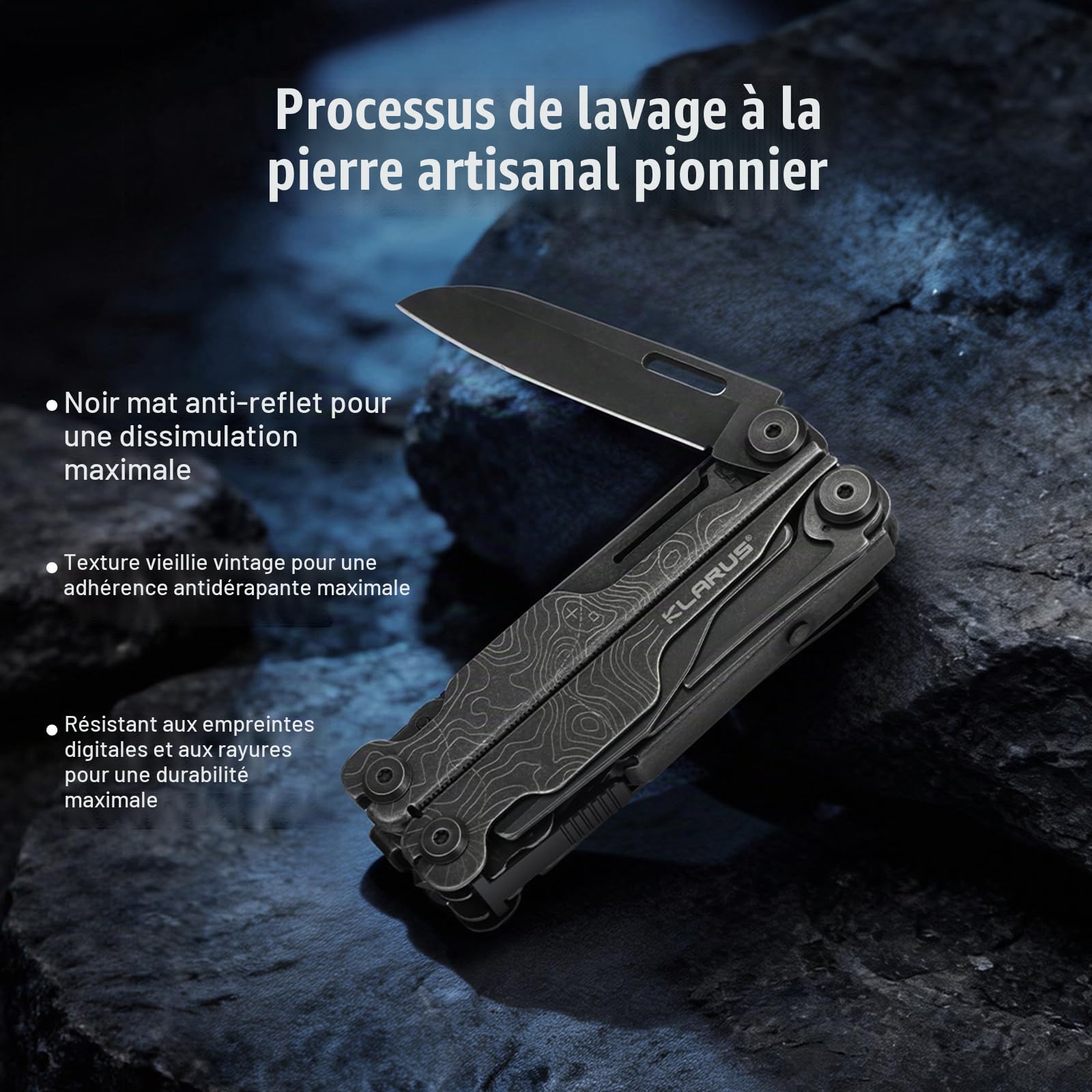 KLARUS MT07 Coffret cadeau homme : outil multifonction professionnel 20 en 1 comprenant une pince, un couteau pliant et un étui. Idéal pour le camping et les réparations en extérieur. (Black)