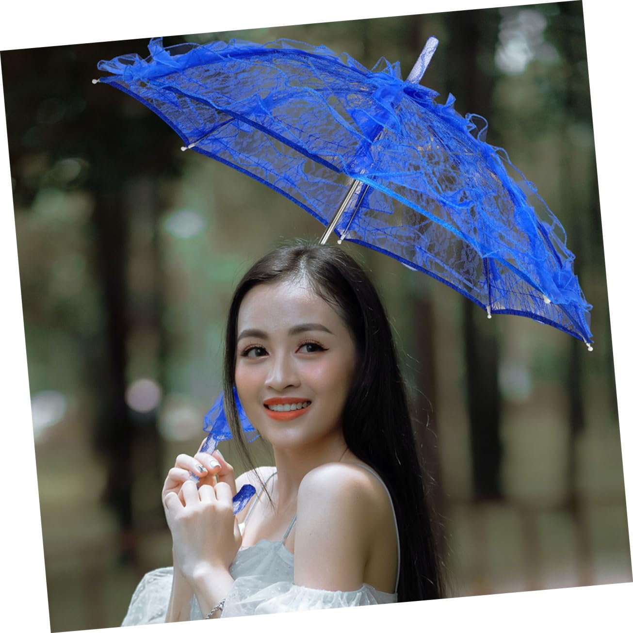 Parapluie en Dentelle Bleu pour Garçon et Filles, Lot de 2 | Design Dentelle Élégant, Tissu, Plastique et Métal, Adapté aux Événements et Tea Parties