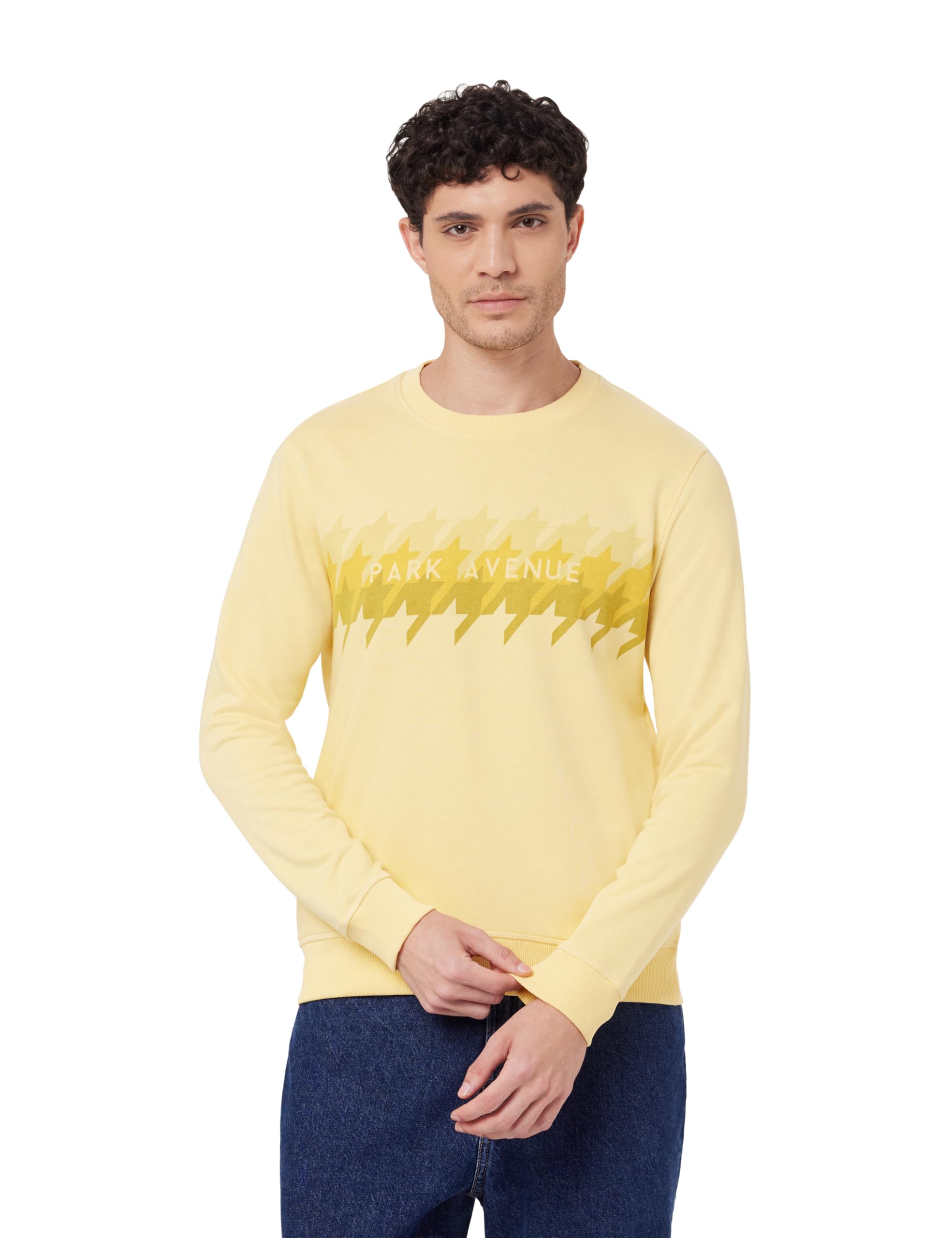 park avenue Men's Poly Cotton One Piece Slim Fit Medium Yellow Casual Round Neck Sweatshirt-picture-33