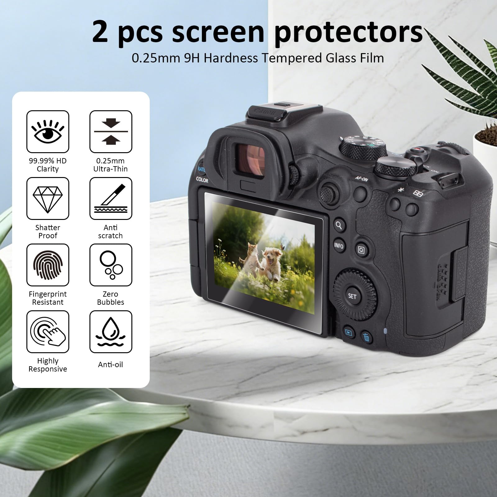 Rieibi Custodia in silicone per fotocamera Canon EOS R6 Mark III, accessori per fotocamera digitale Canon EOS R6 MarkIII con 2 pellicole protettive temperate ultra sottili da 0,25 mm, antiscivolo e