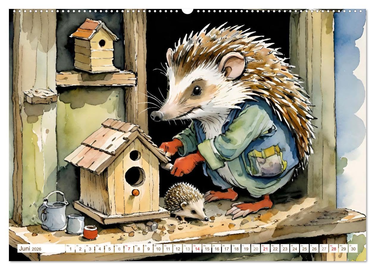 Bei Familie Igel (hochwertiger Premium Wandkalender 2026 DIN A2 quer), Kunstdruck in Hochglanz: Erzähle jeden Monat Deine eigene Geschichte! (CALVENDO Tiere)