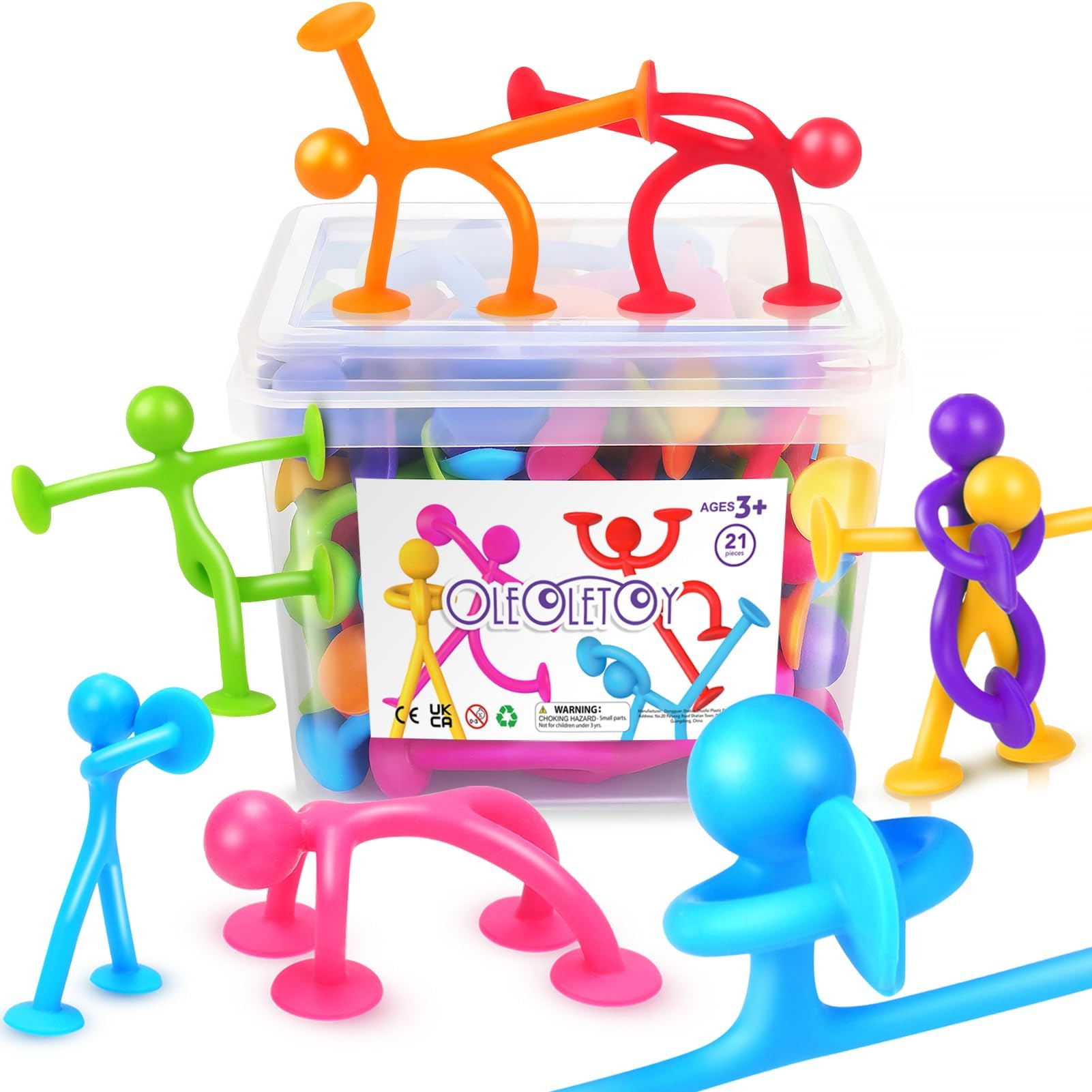 OleOletOy Suction Fidget Toys for Kids: 21 Pack Suction Cup People Toys - Fidget Toys Bulk Treasure Box Toys for Kids Autism Classroom Calm Down Corner - Prizes for School Party Favors