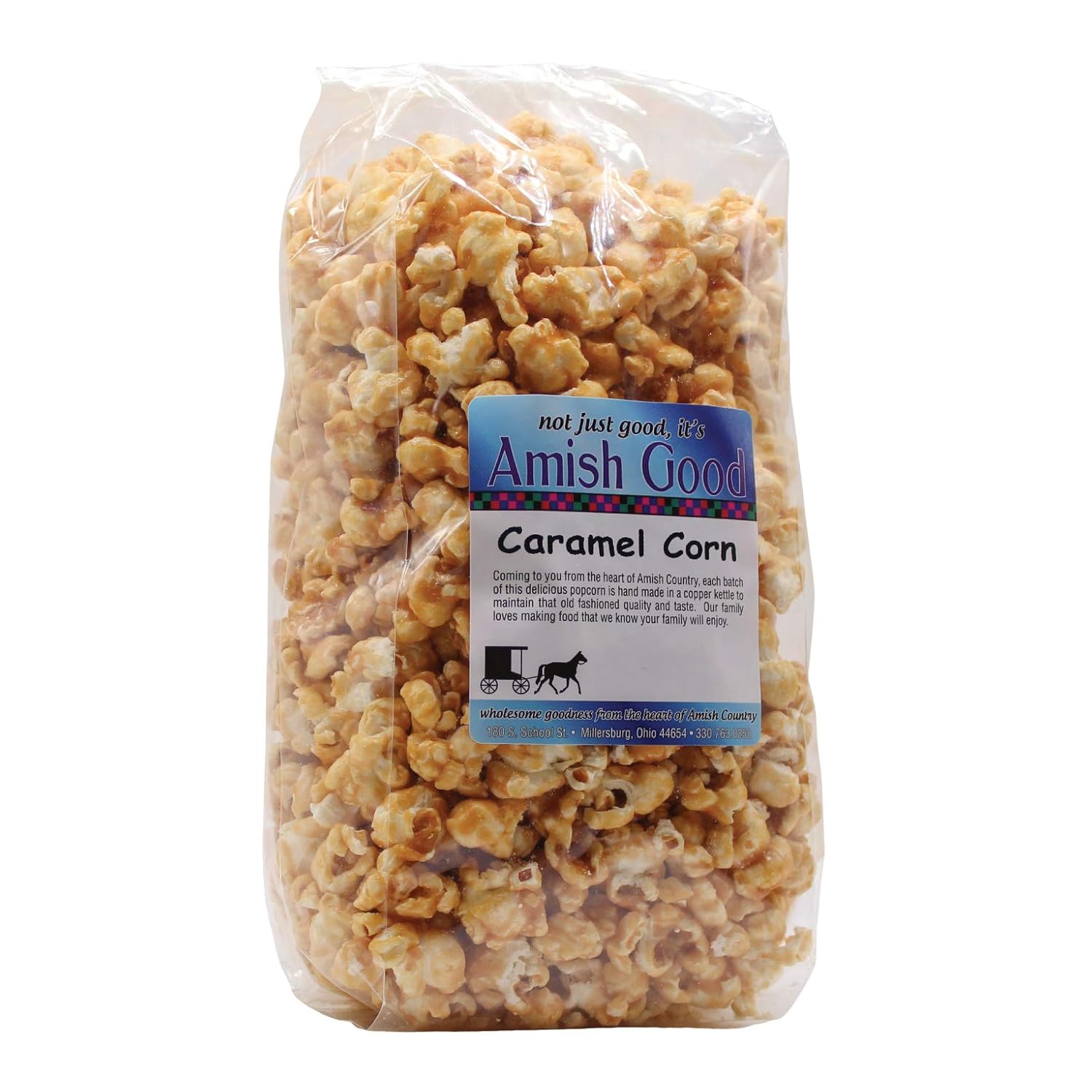 Amish Good Premium Caramel Popcorn Real Butter and Coconut Oil in Large 16 Ounce Bag (Pack of 2)
